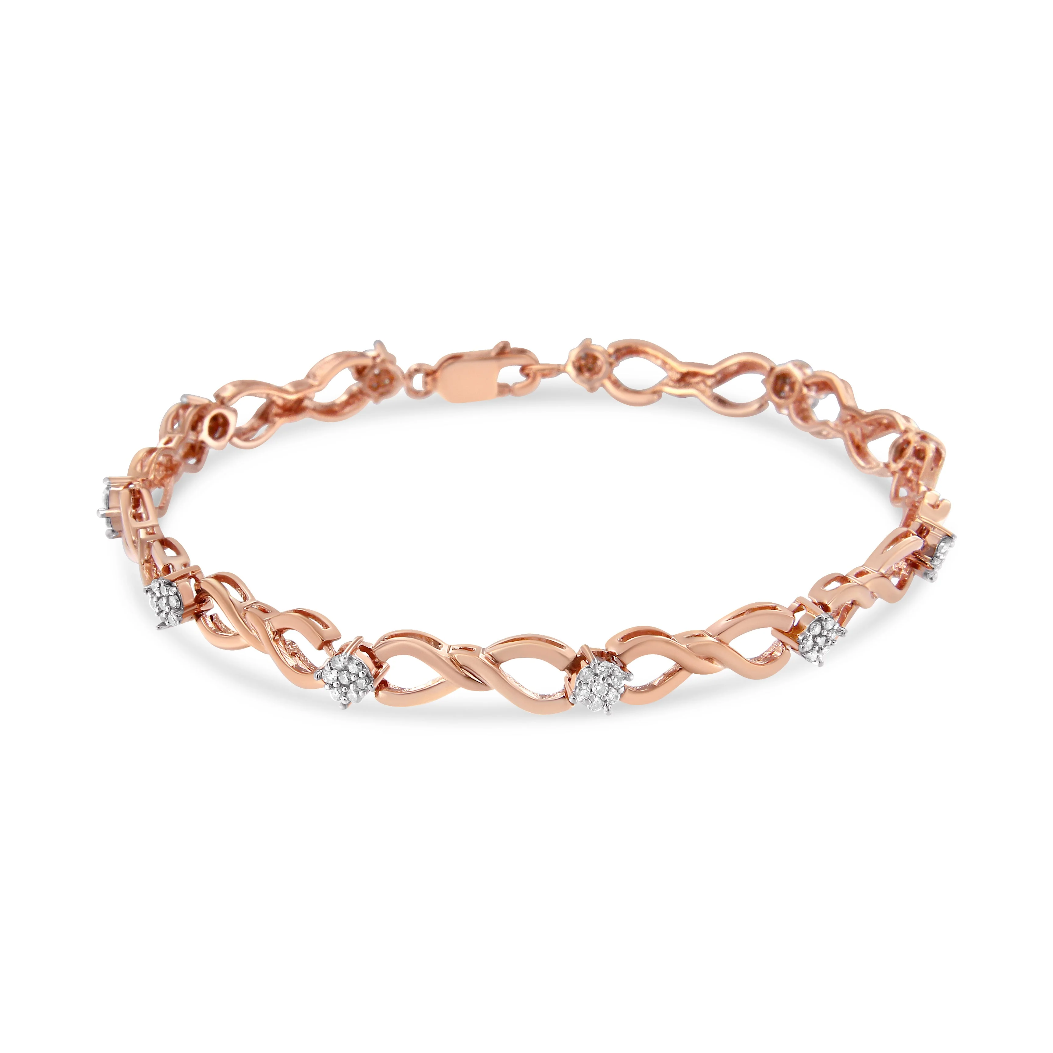 10K Rose Gold 1/2 cttw Diamond Cluster and Infinity Weave Link Bracelet (H-I Color, I2-I3 Clarity) - Size 7" - Image 2