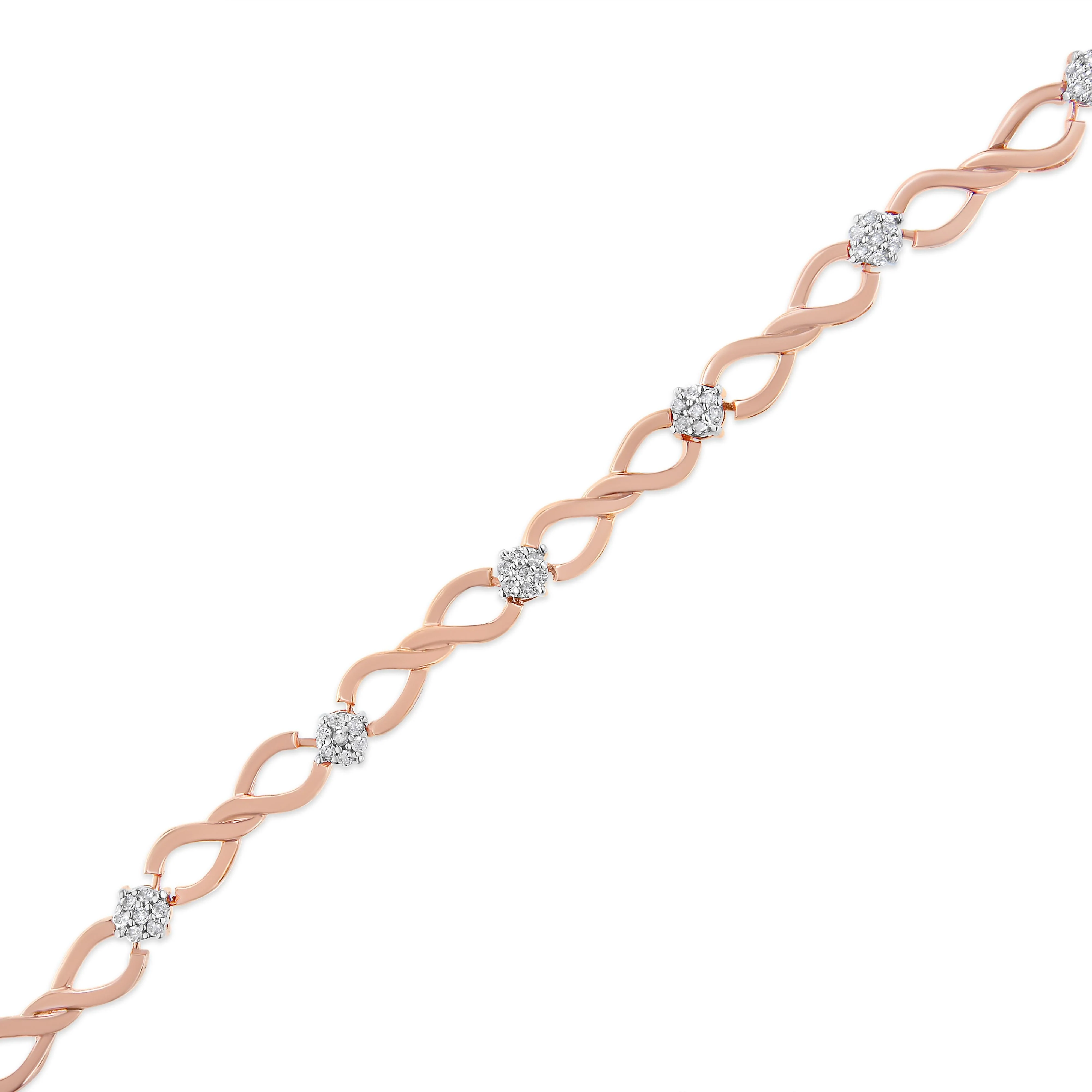 10K Rose Gold 1/2 cttw Diamond Cluster and Infinity Weave Link Bracelet (H-I Color, I2-I3 Clarity) - Size 7" - Image 3