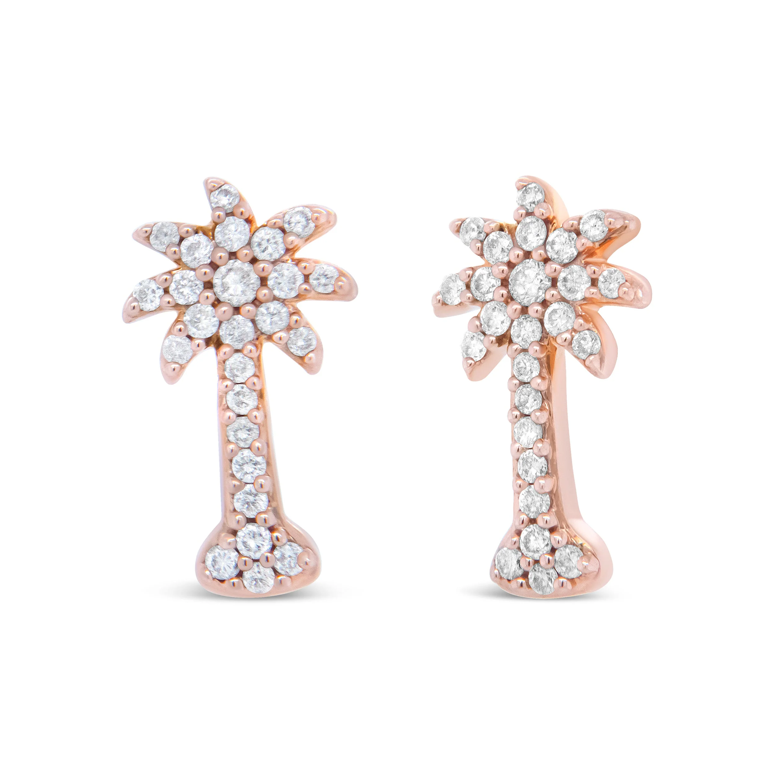 10K Rose Gold 1/4 Cttw Diamond Palm Tree Push Back Stud Earrings (H-I Color, I1-I2 Clarity) - Image 5