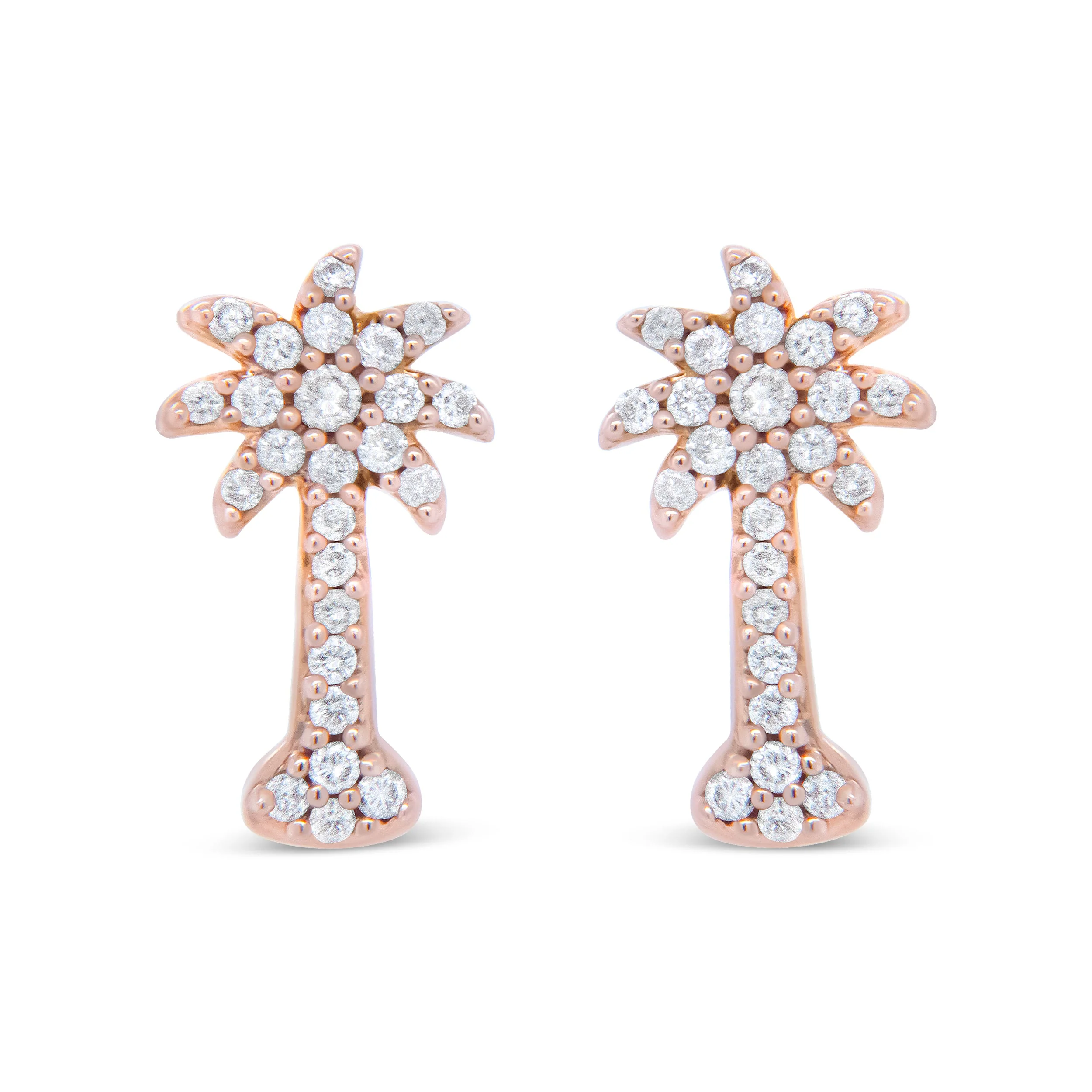 10K Rose Gold 1/4 Cttw Diamond Palm Tree Push Back Stud Earrings (H-I Color, I1-I2 Clarity) - Image 6