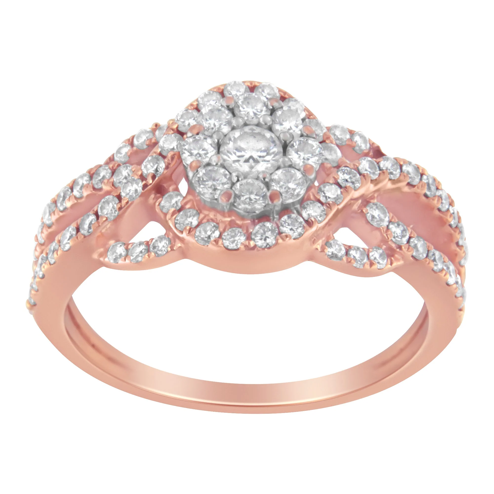 10K Rose Gold 3/4 Cttw Diamond Floral Cluster Head and Twisted Shank Cocktail Ring (H-I Color, SI1-SI2 Clarity)- Size 7 - Image 2