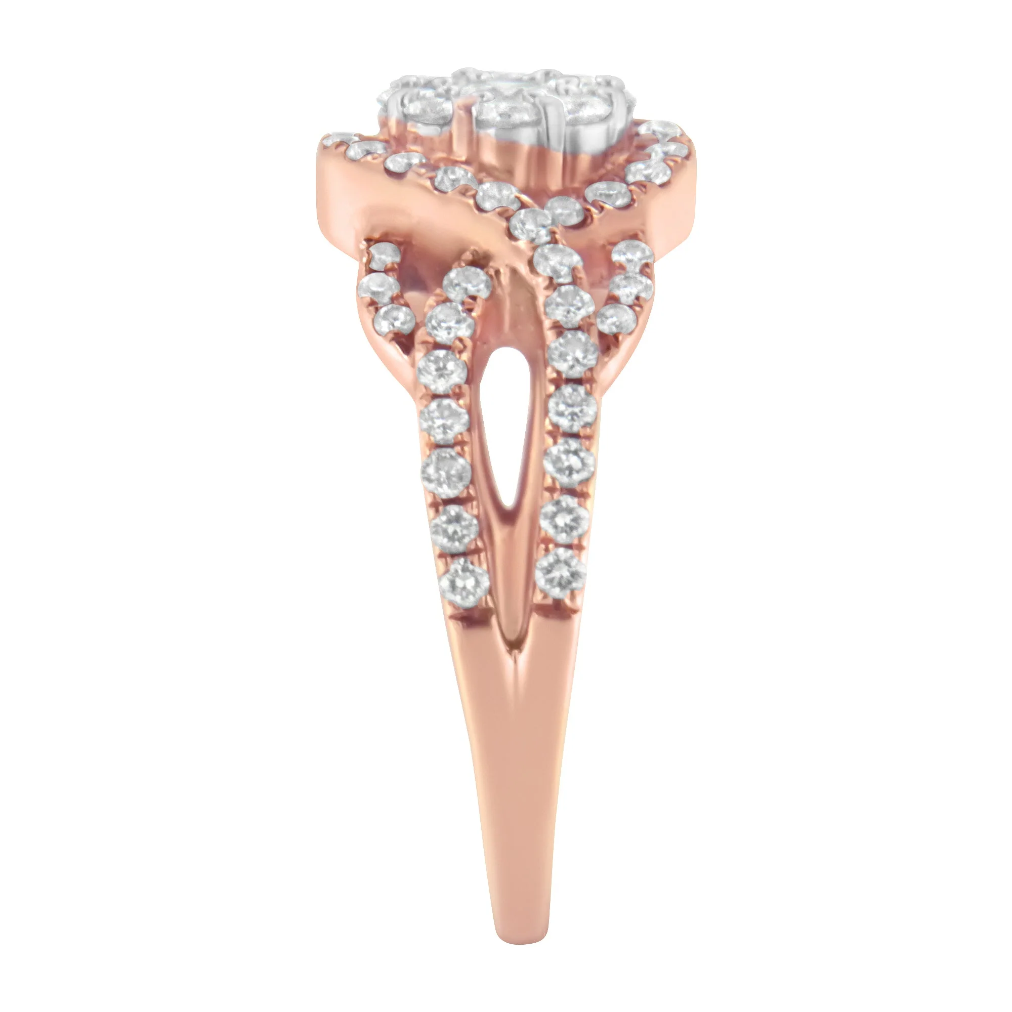 10K Rose Gold 3/4 Cttw Diamond Floral Cluster Head and Twisted Shank Cocktail Ring (H-I Color, SI1-SI2 Clarity)- Size 7 - Image 5