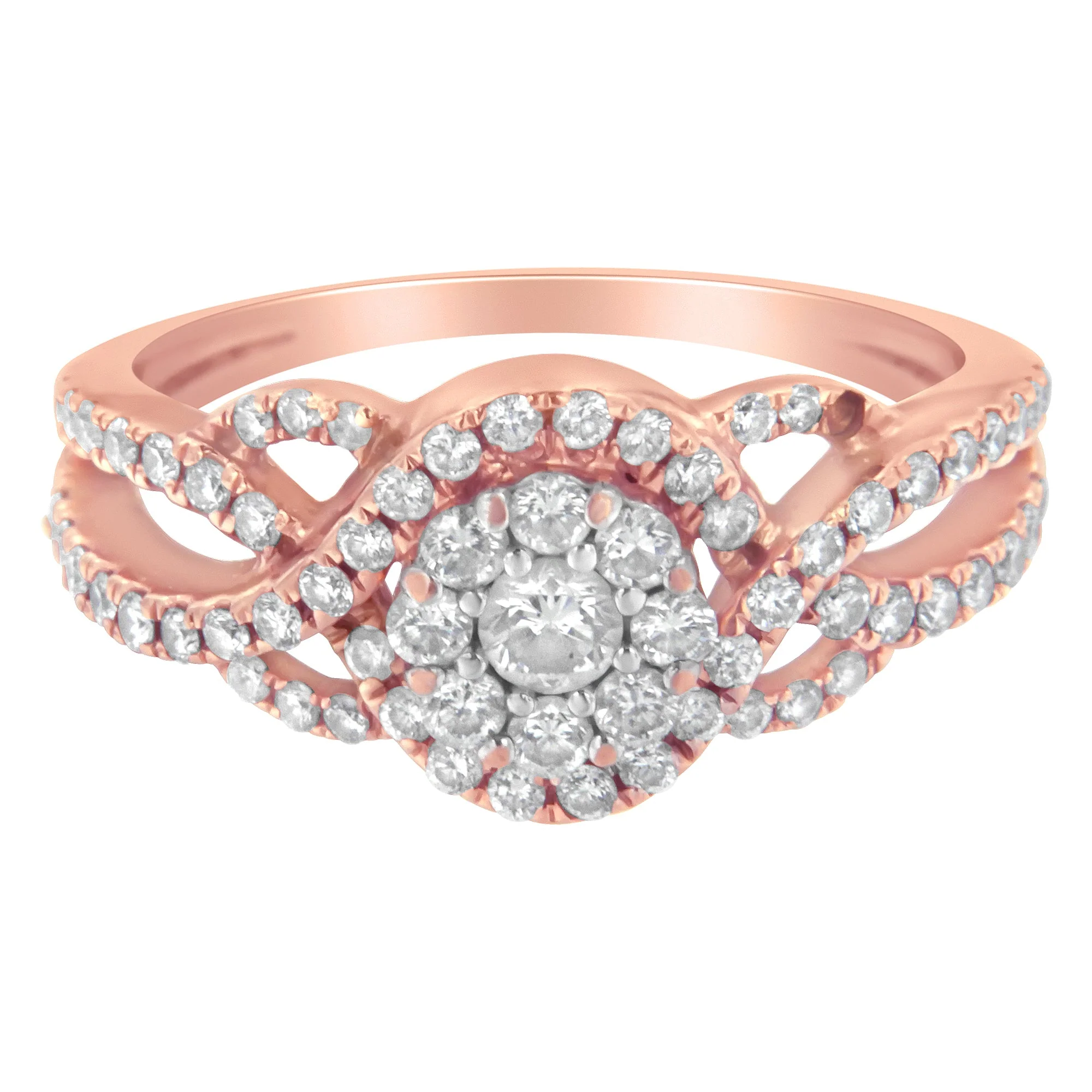 10K Rose Gold 3/4 Cttw Diamond Floral Cluster Head and Twisted Shank Cocktail Ring (H-I Color, SI1-SI2 Clarity)- Size 7 - Image 8