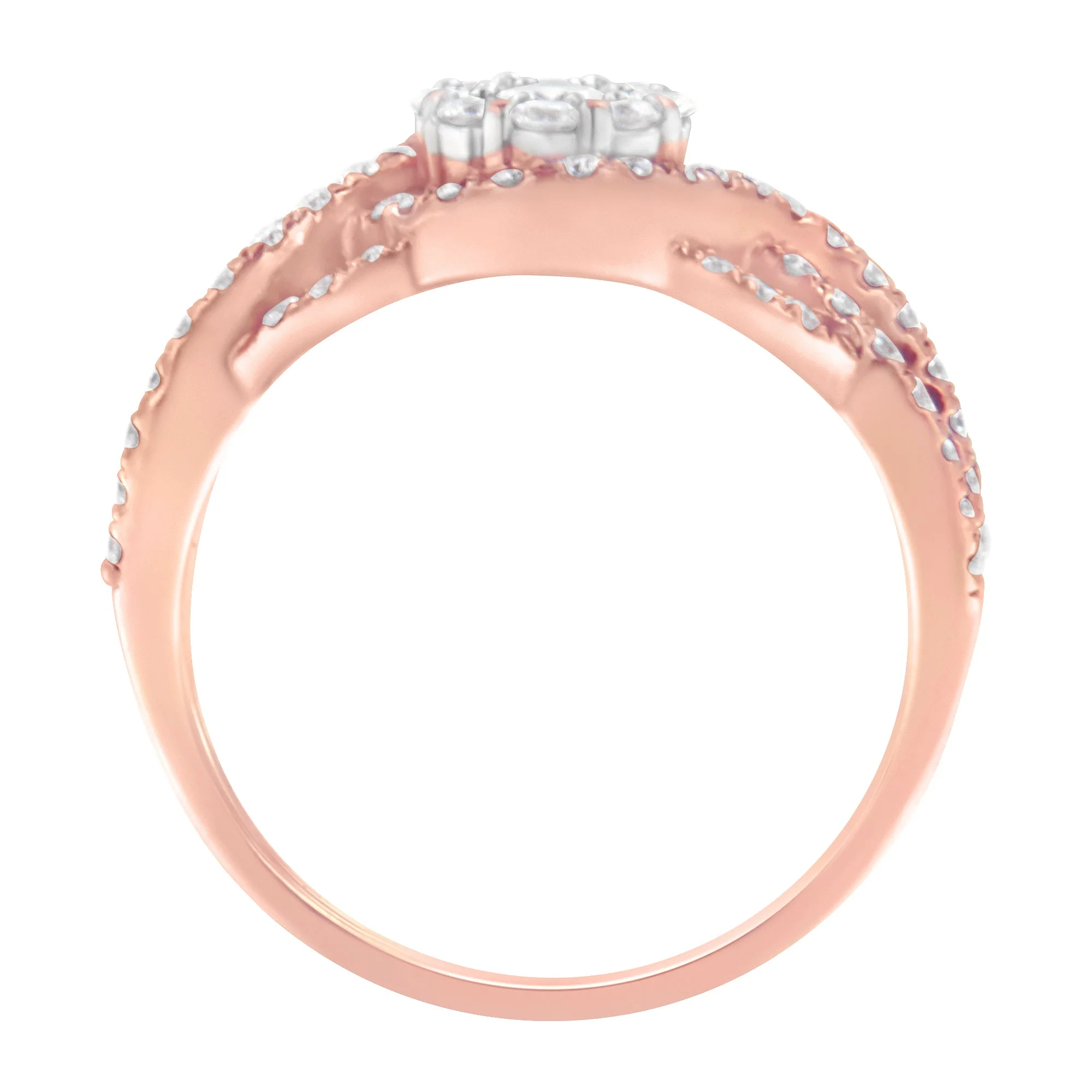 10K Rose Gold 3/4 Cttw Diamond Floral Cluster Head and Twisted Shank Cocktail Ring (H-I Color, SI1-SI2 Clarity)- Size 7 - Image 9