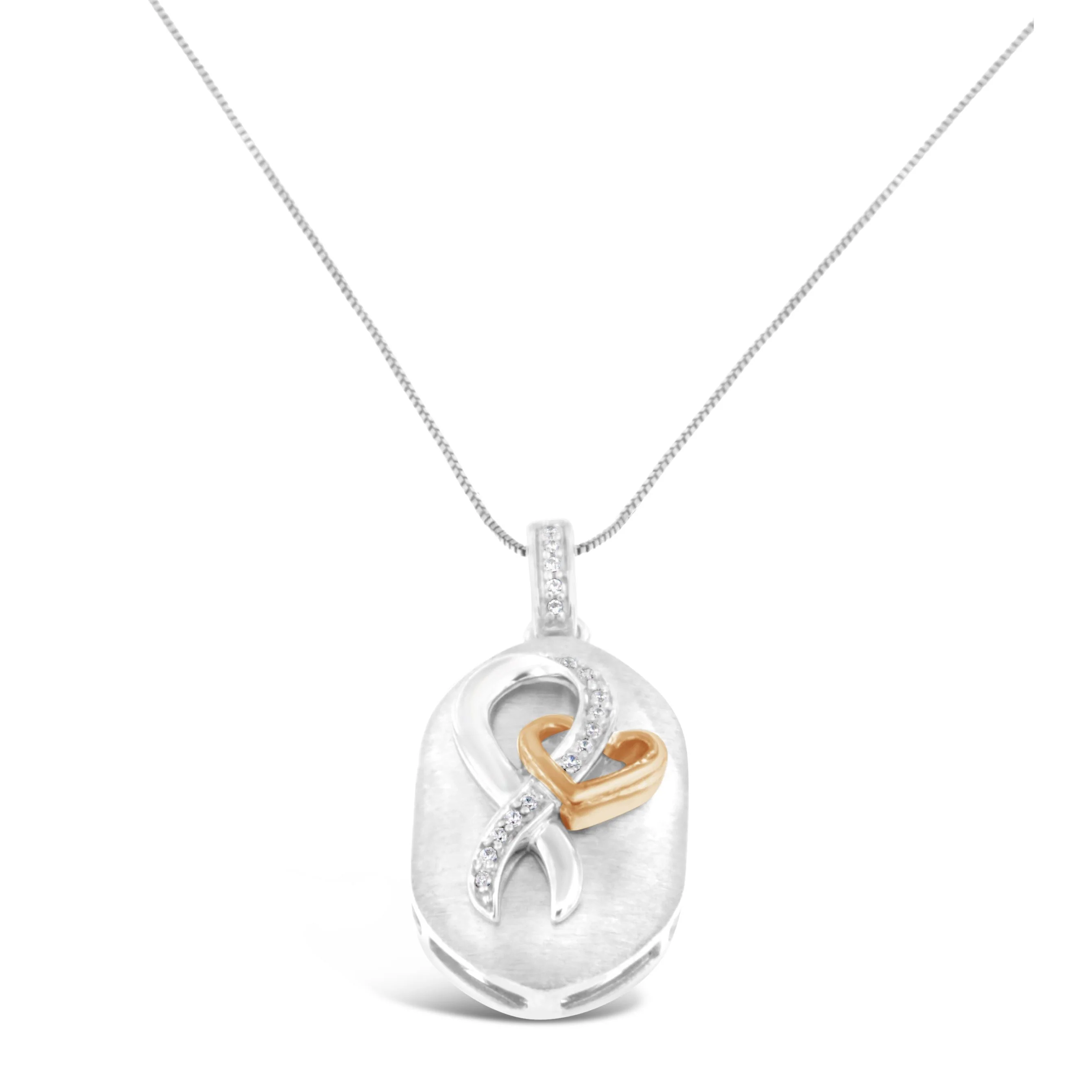 10k Rose Gold and Sterling Silver 1/10ct TDW Round Cut Diamond Interlocked Heart and Ribbon Pendant Necklace (H-I, I1-I2) - Image 4
