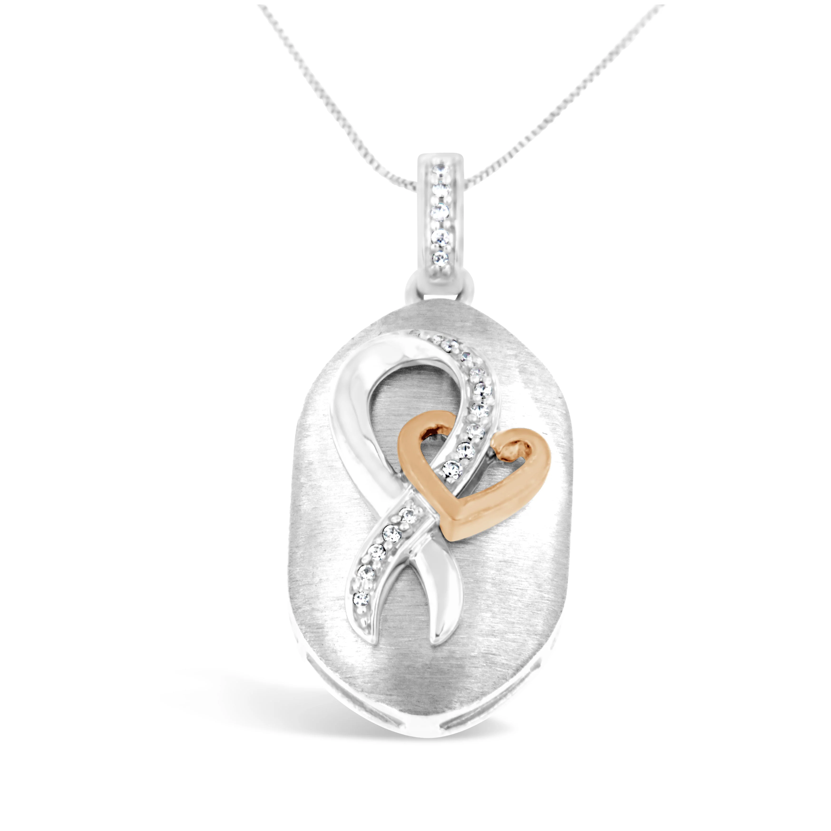 10k Rose Gold and Sterling Silver 1/10ct TDW Round Cut Diamond Interlocked Heart and Ribbon Pendant Necklace (H-I, I1-I2) - Image 5