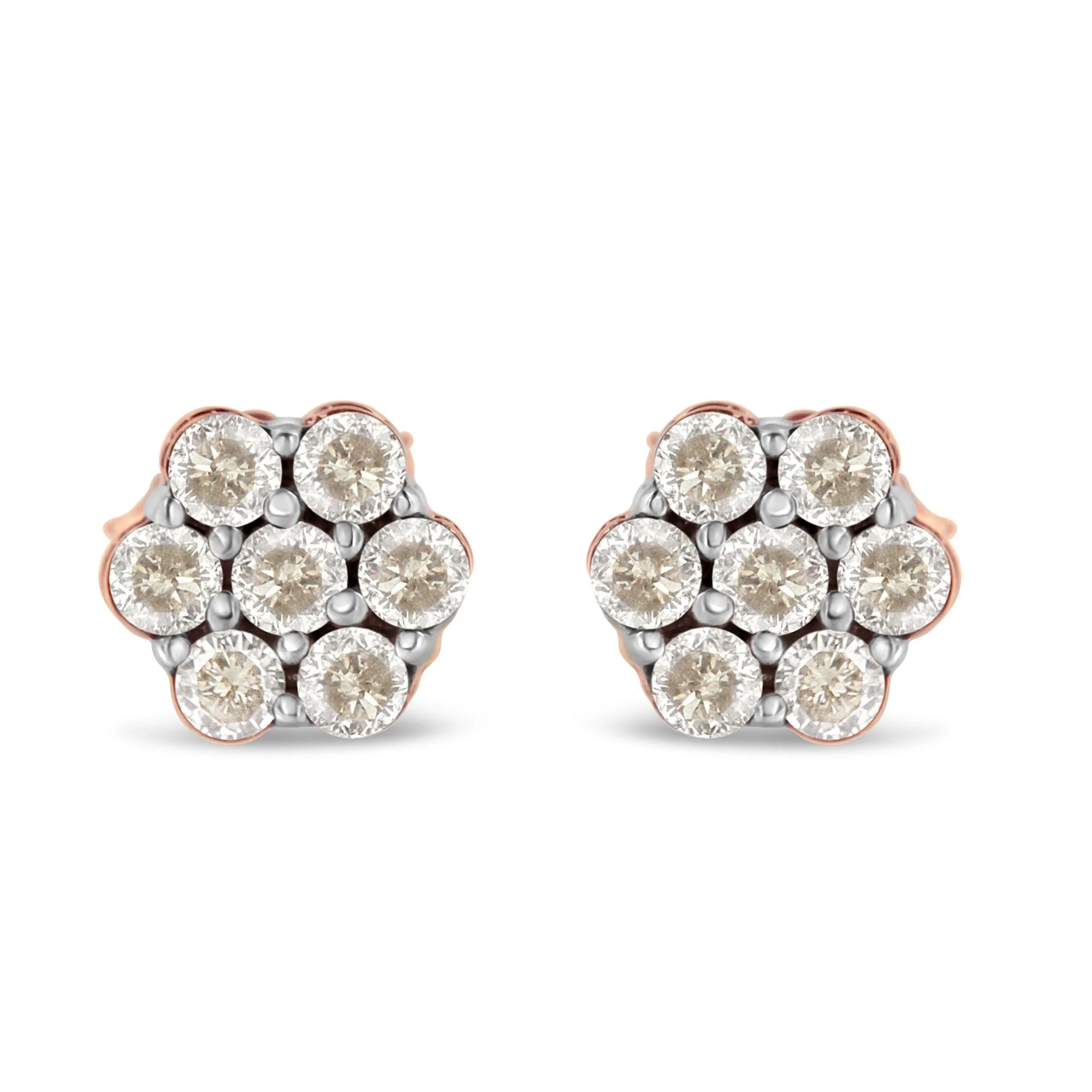 10K Rose Gold Diamond Floral Stud Earrings (0.5 cttw, J-K Color, I1-I2 Clarity) - Image 5