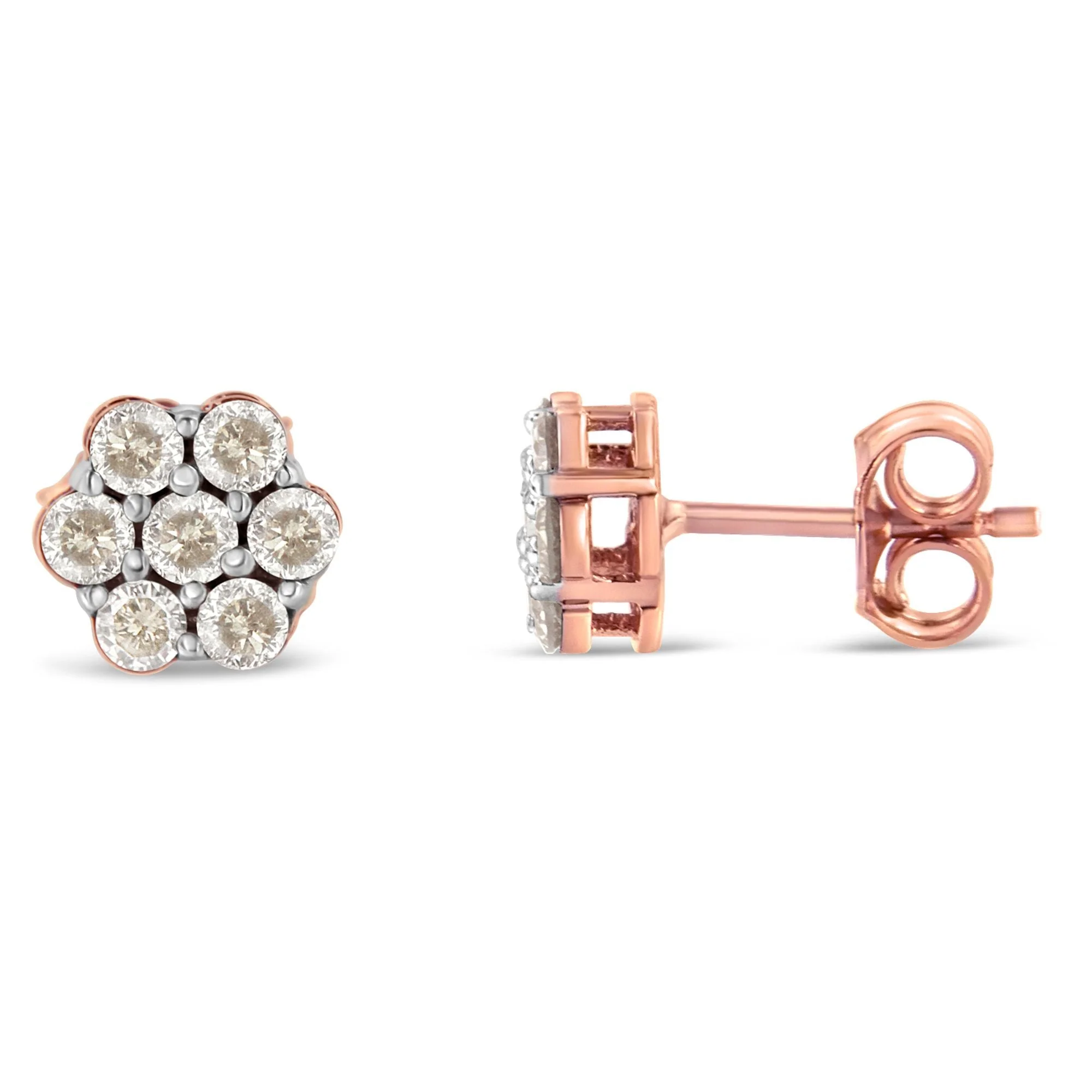 10K Rose Gold Diamond Floral Stud Earrings (0.5 cttw, J-K Color, I1-I2 Clarity) - Image 6