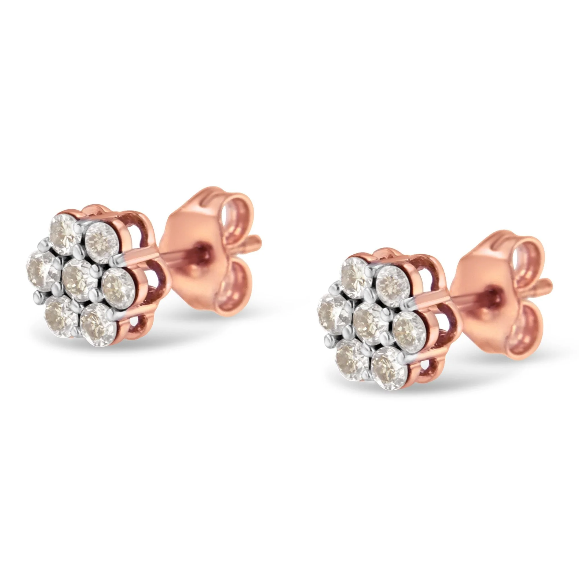 10K Rose Gold Diamond Floral Stud Earrings (0.5 cttw, J-K Color, I1-I2 Clarity) - Image 7