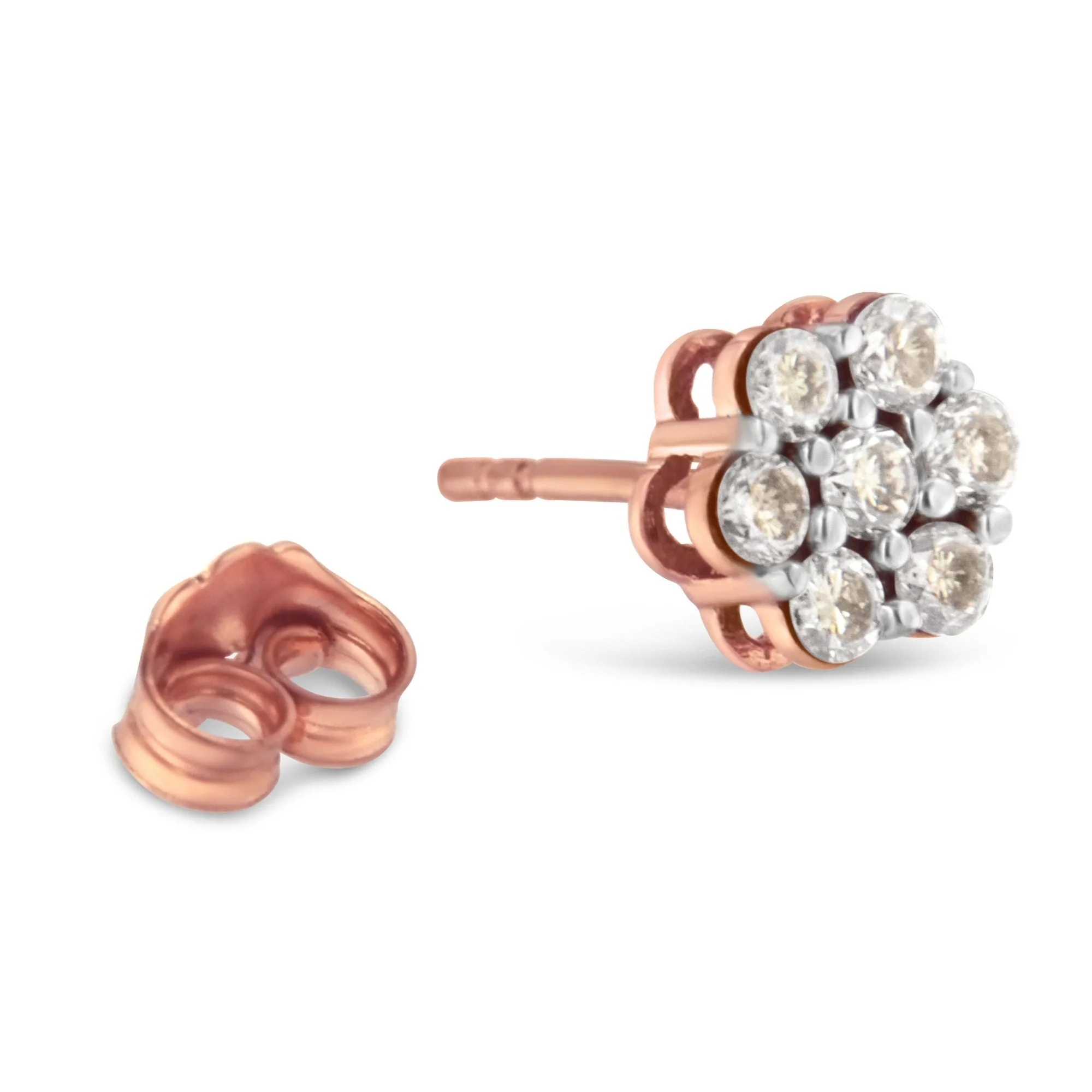 10K Rose Gold Diamond Floral Stud Earrings (0.5 cttw, J-K Color, I1-I2 Clarity) - Image 8