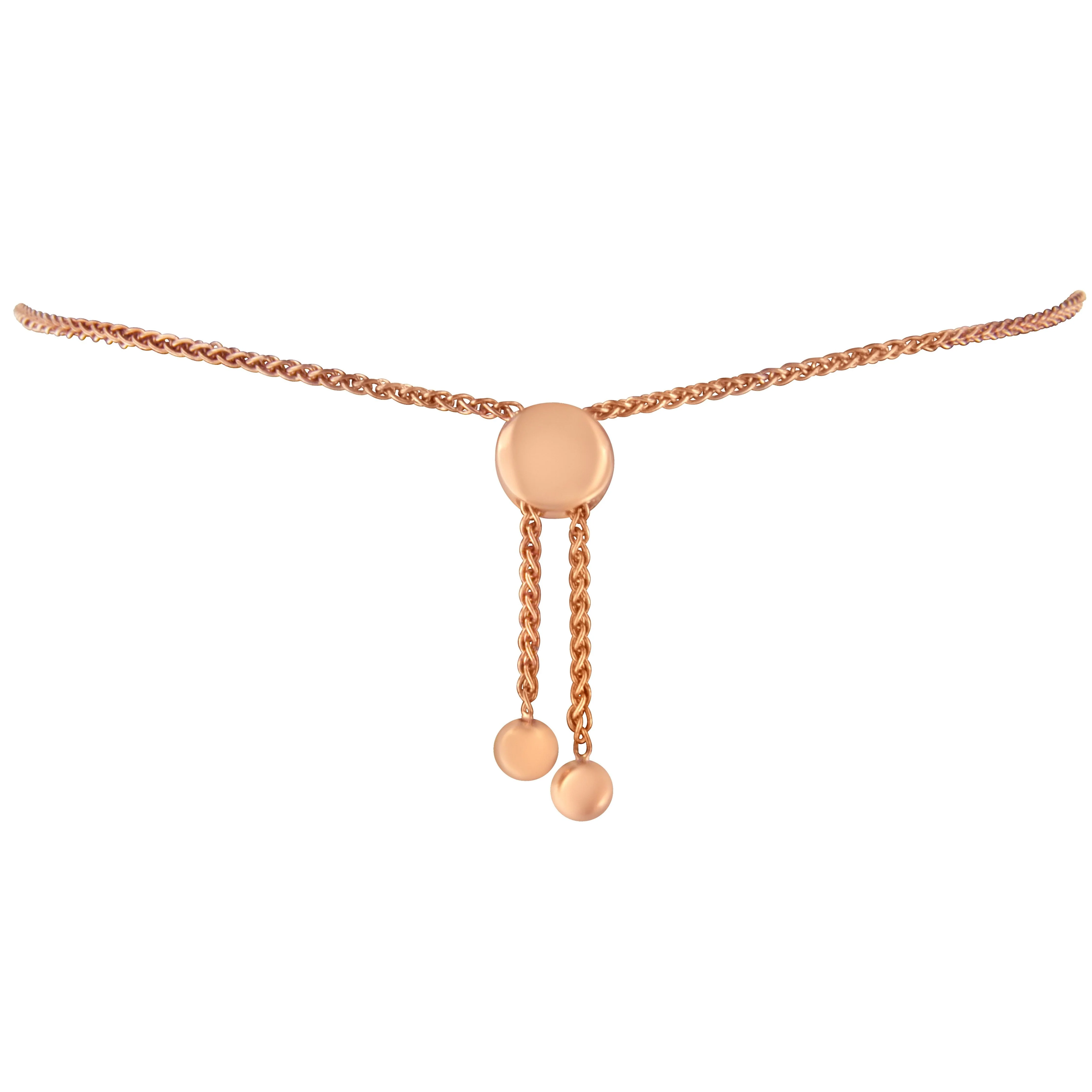 10K Rose Gold over .925 Sterling Silver 1/10 Cttw Round-Cut Diamond Heart Link Adjustable Bolo Bracelet (H-I Color, I2-I3 Clarity) - 6"-9" Adjustable - Image 10