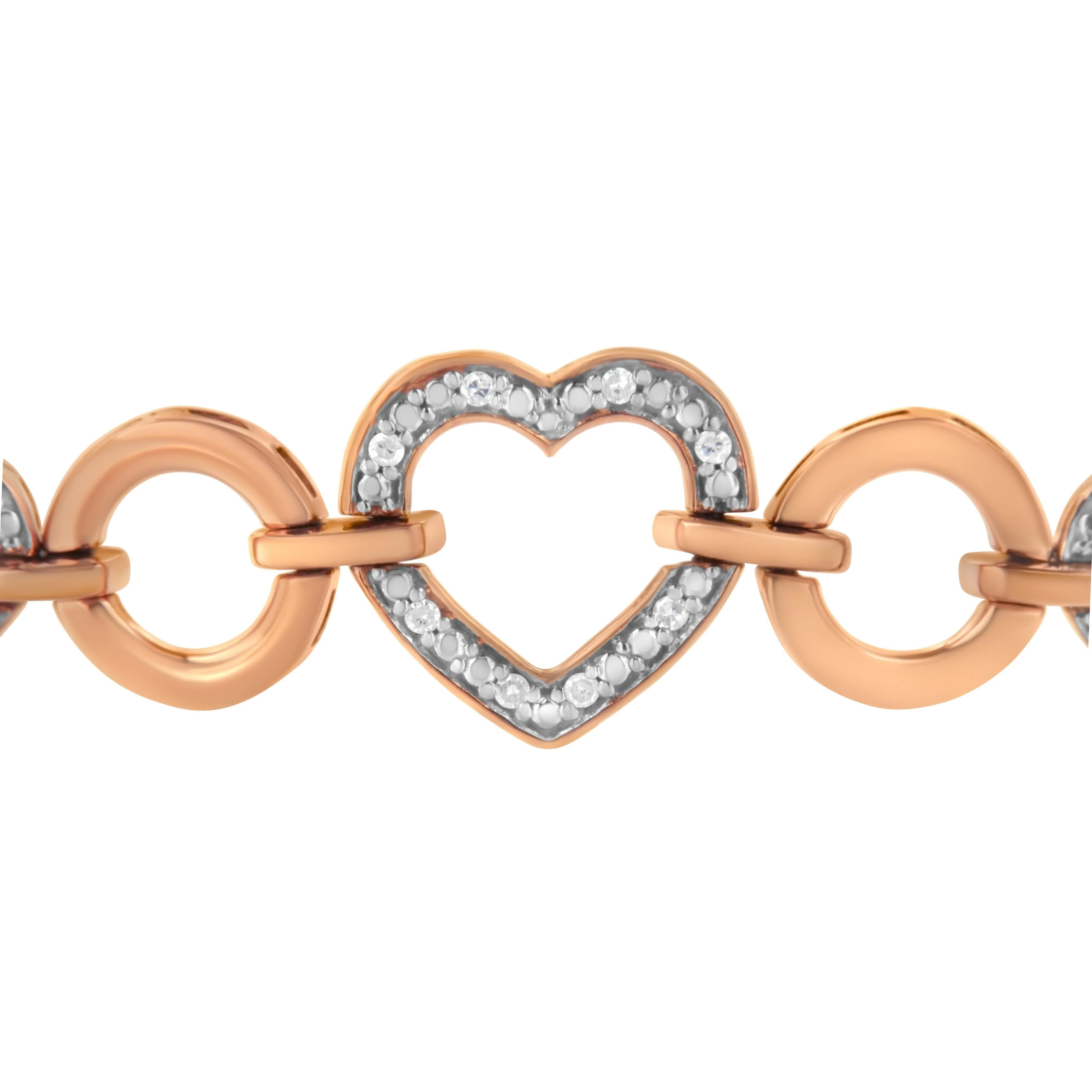 10K Rose Gold over .925 Sterling Silver 1/10 Cttw Round-Cut Diamond Heart Link Adjustable Bolo Bracelet (H-I Color, I2-I3 Clarity) - 6"-9" Adjustable - Image 4
