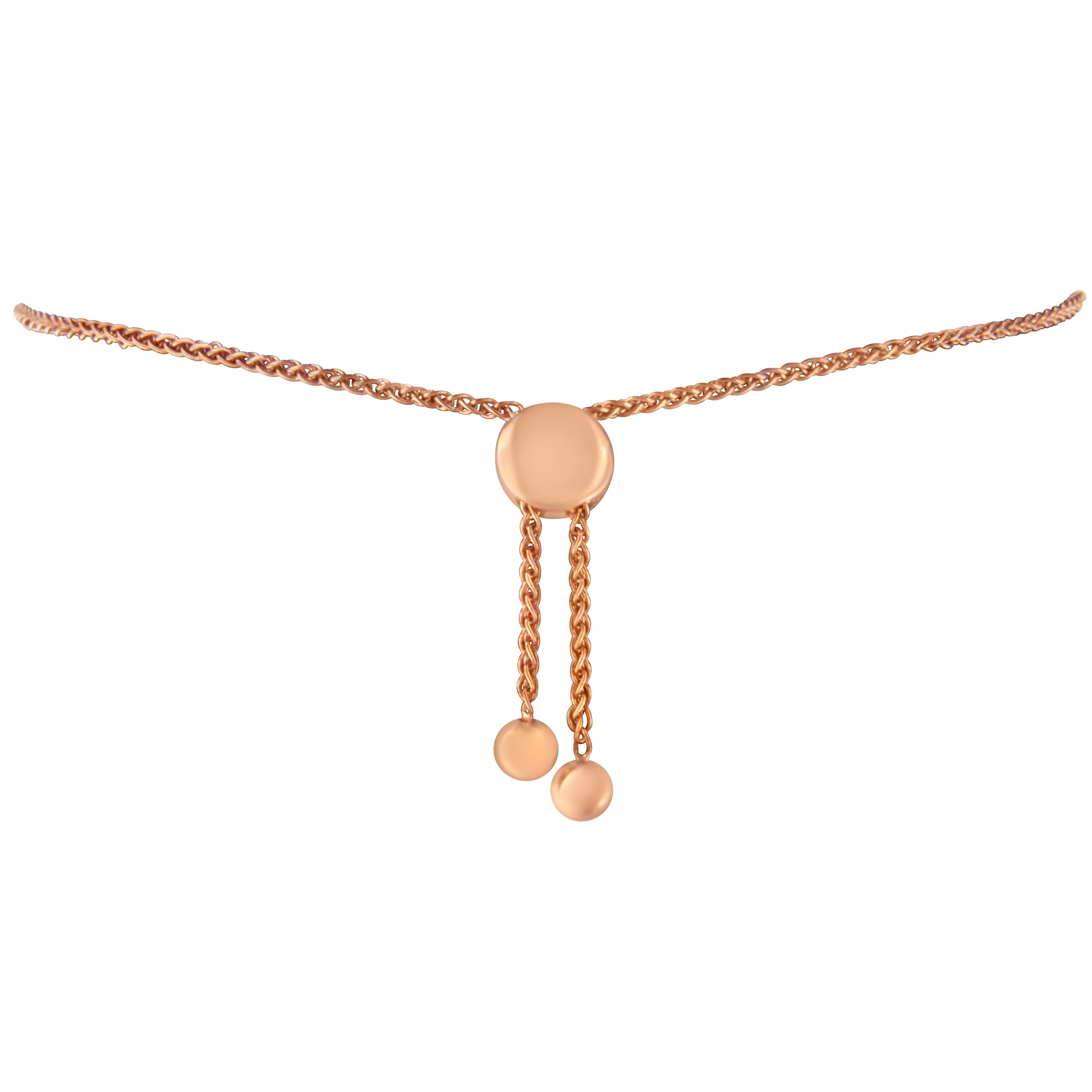 10K Rose Gold over .925 Sterling Silver 1/10 Cttw Round-Cut Diamond Heart Link Adjustable Bolo Bracelet (H-I Color, I2-I3 Clarity) - 6"-9" Adjustable - Image 5