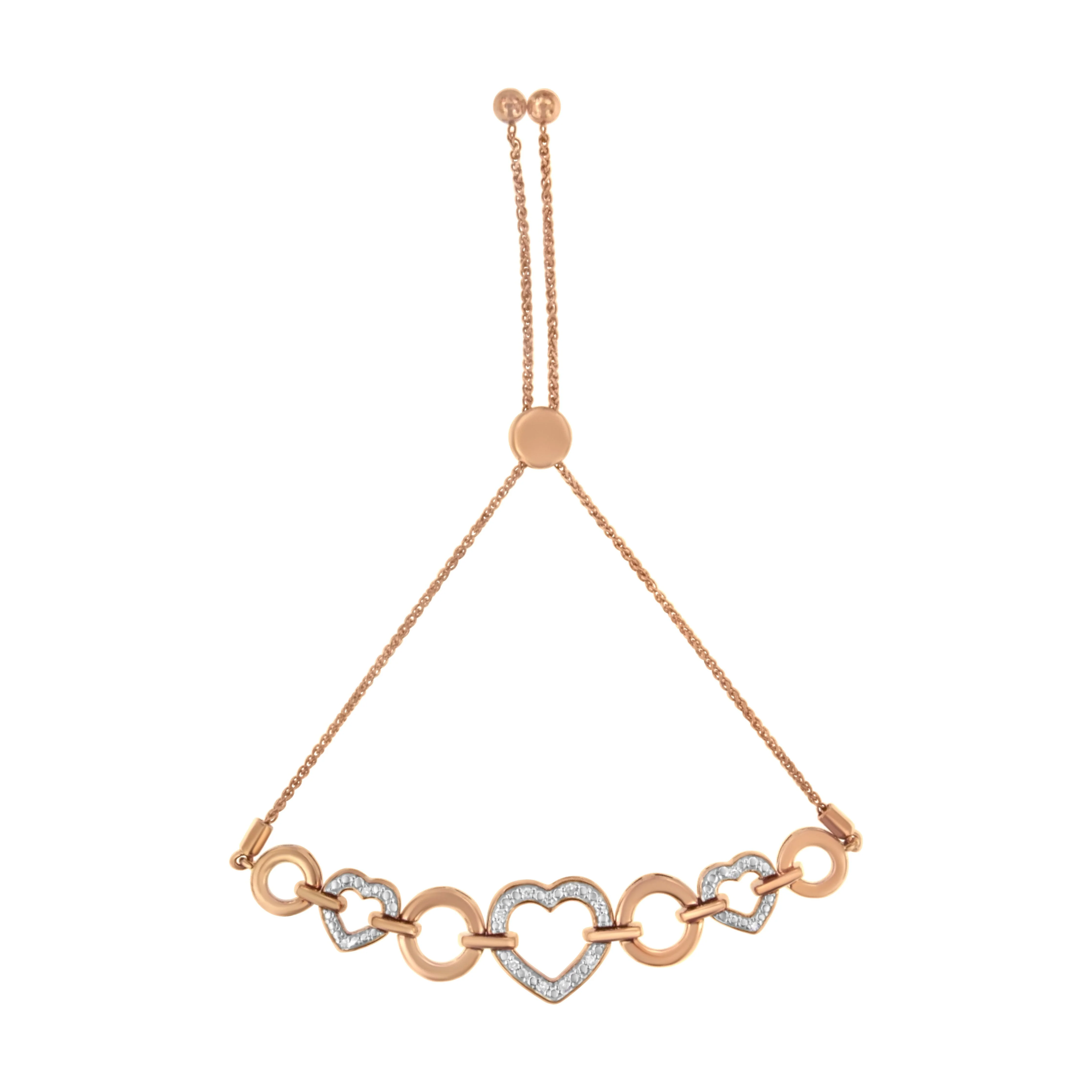 10K Rose Gold over .925 Sterling Silver 1/10 Cttw Round-Cut Diamond Heart Link Adjustable Bolo Bracelet (H-I Color, I2-I3 Clarity) - 6"-9" Adjustable - Image 6
