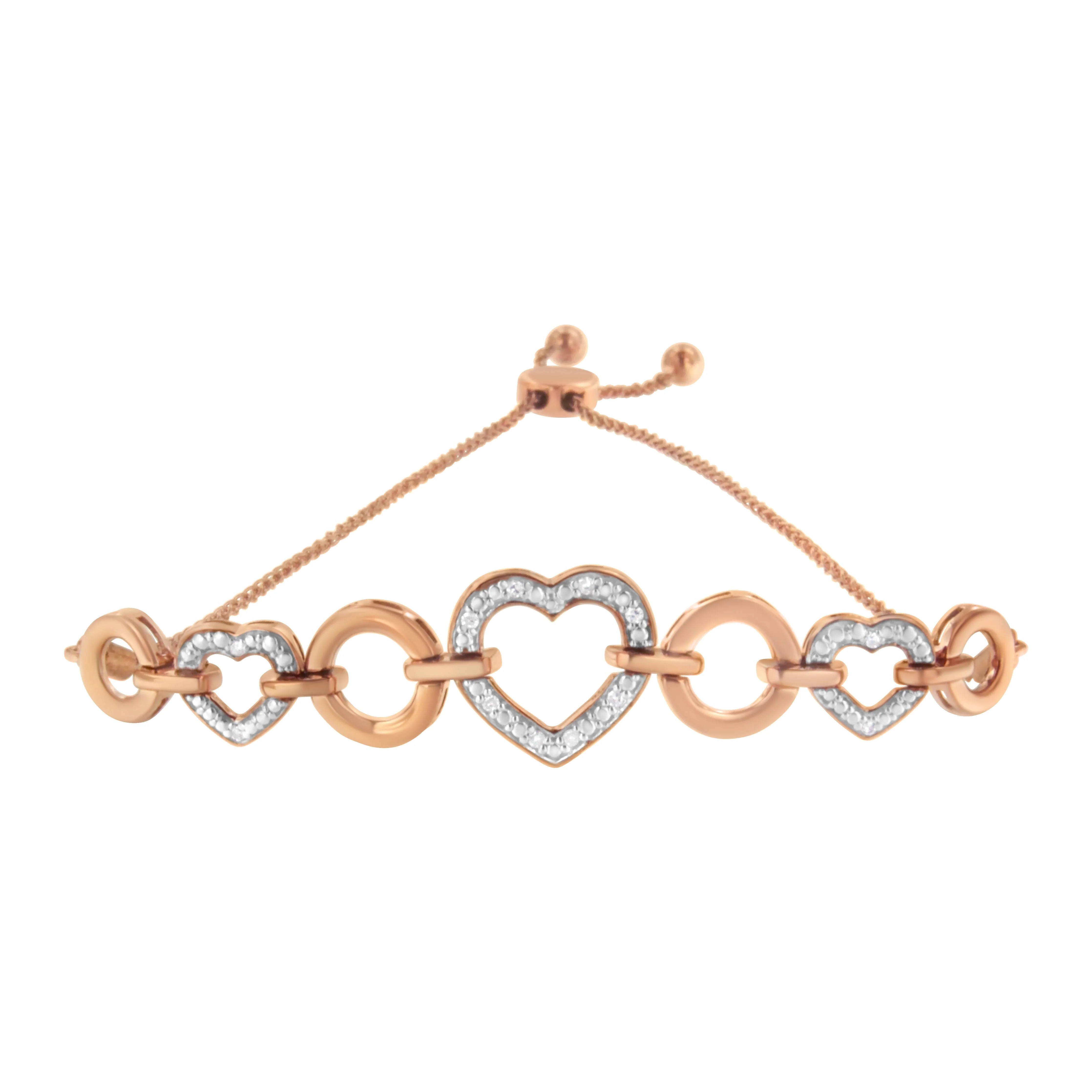 10K Rose Gold over .925 Sterling Silver 1/10 Cttw Round-Cut Diamond Heart Link Adjustable Bolo Bracelet (H-I Color, I2-I3 Clarity) - 6"-9" Adjustable - Image 8