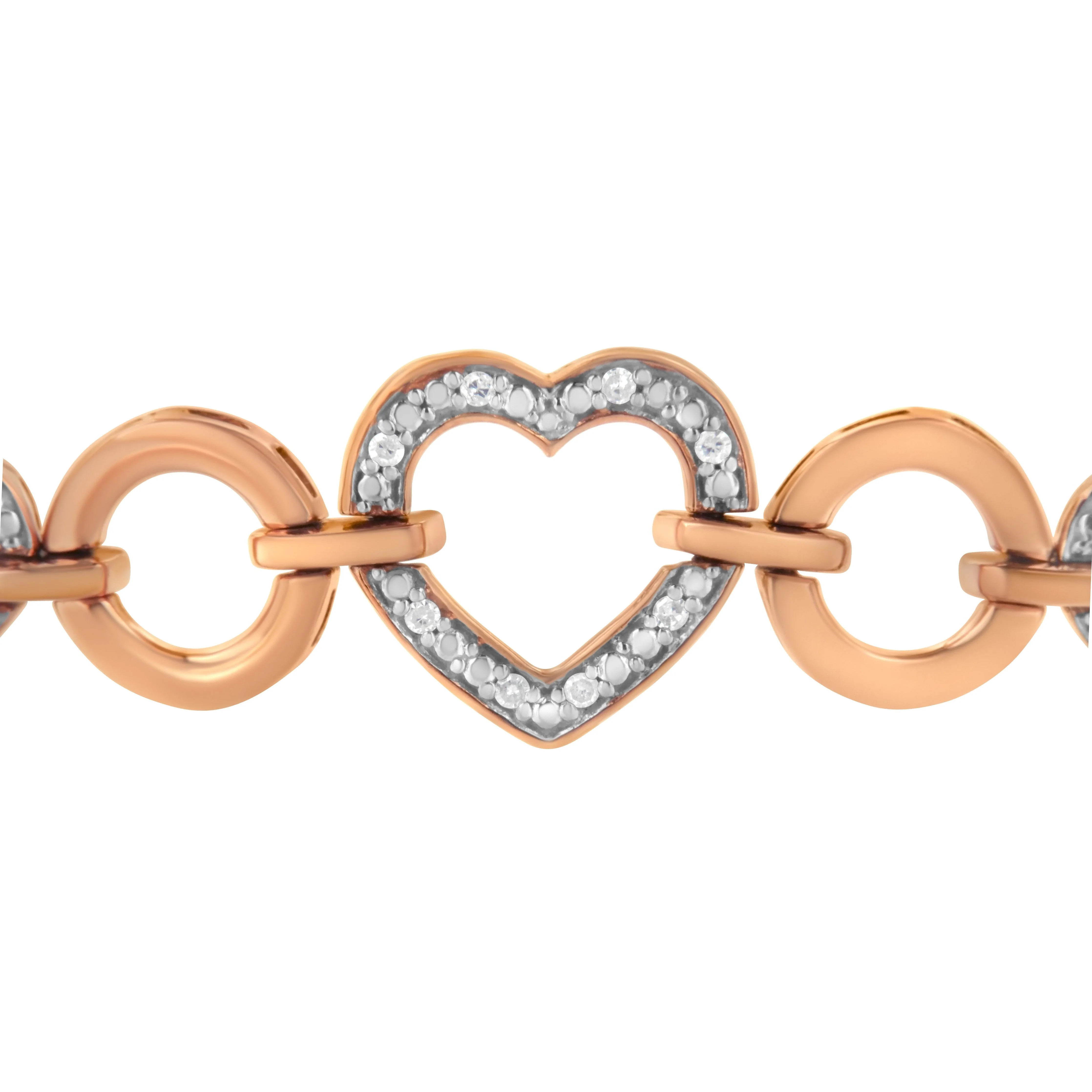 10K Rose Gold over .925 Sterling Silver 1/10 Cttw Round-Cut Diamond Heart Link Adjustable Bolo Bracelet (H-I Color, I2-I3 Clarity) - 6"-9" Adjustable - Image 9