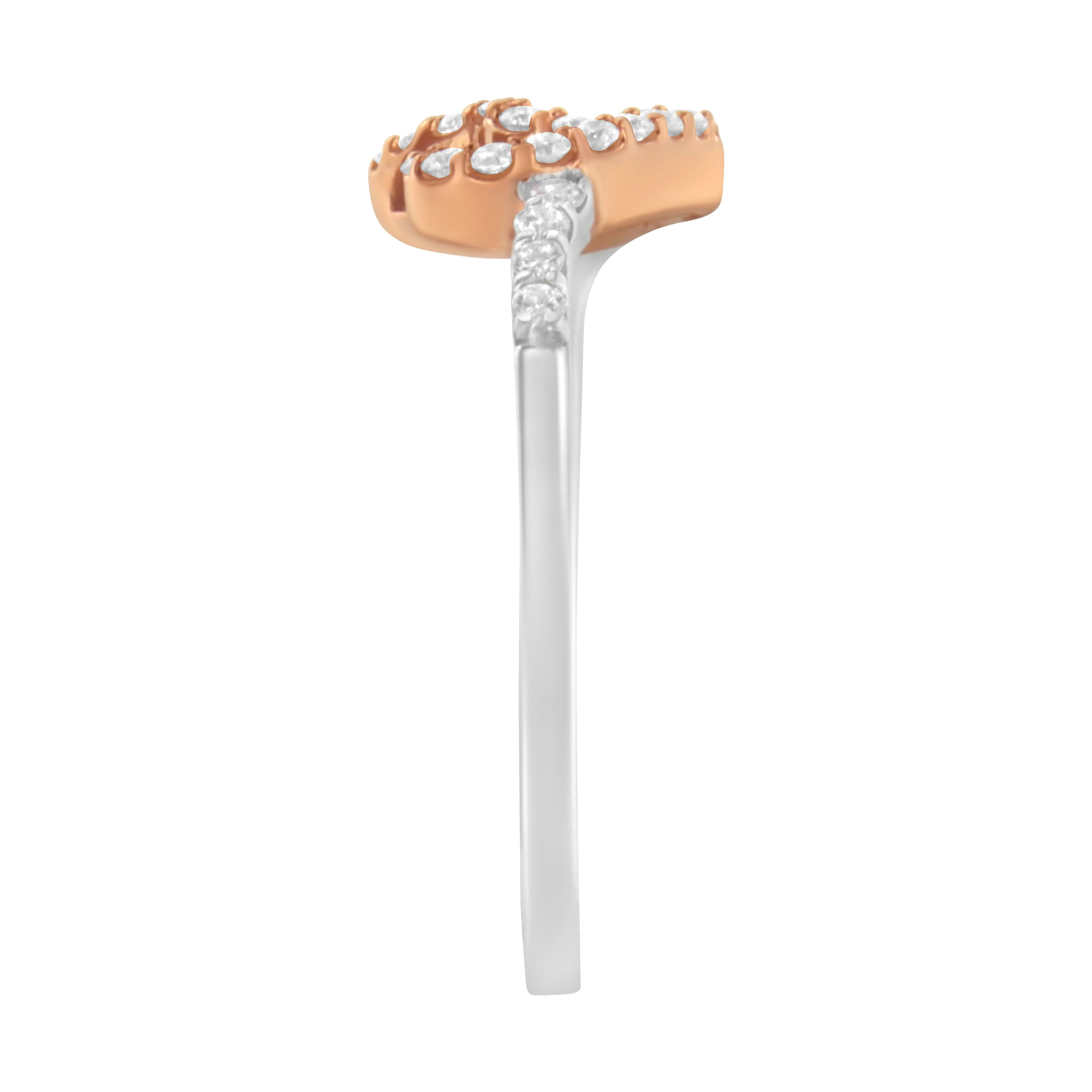 10K Rose Gold over .925 Sterling Silver 1/5 Cttw Diamond Two Tone Open Heart Promise or Fashion Ring (I-J Color, I2-I3 Clarity) - Size 6 - Image 10