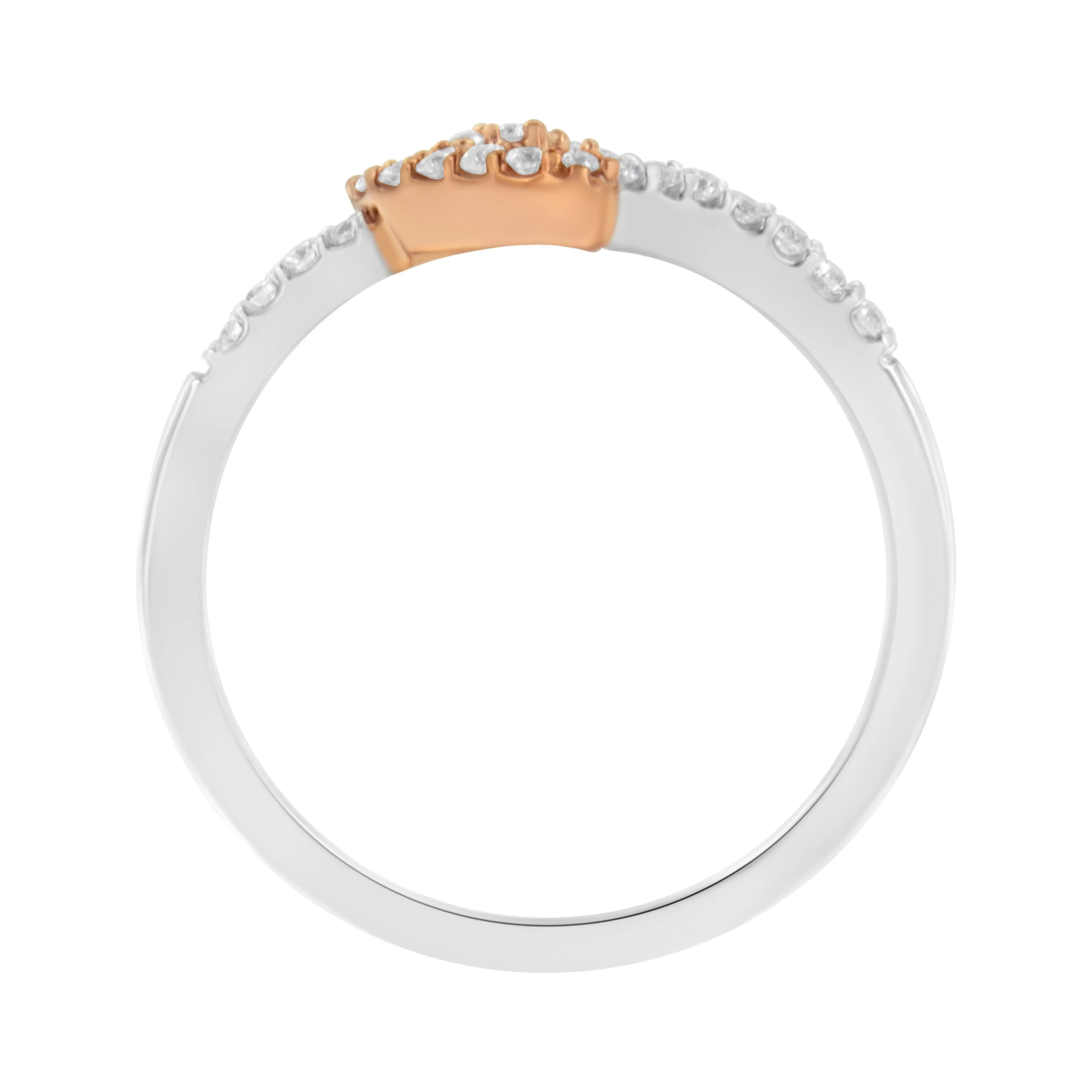 10K Rose Gold over .925 Sterling Silver 1/5 Cttw Diamond Two Tone Open Heart Promise or Fashion Ring (I-J Color, I2-I3 Clarity) - Size 6 - Image 4