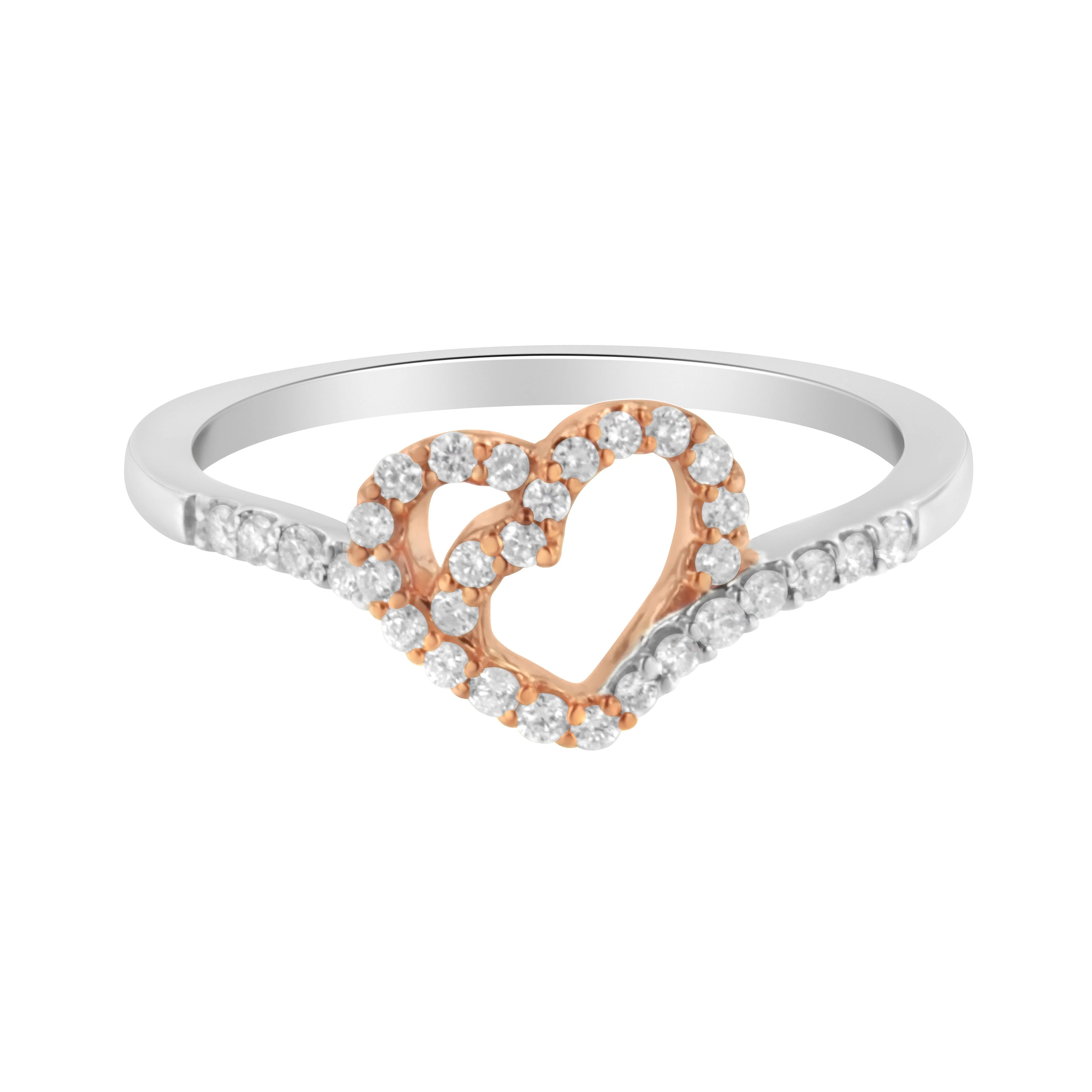 10K Rose Gold over .925 Sterling Silver 1/5 Cttw Diamond Two Tone Open Heart Promise or Fashion Ring (I-J Color, I2-I3 Clarity) - Size 6 - Image 8