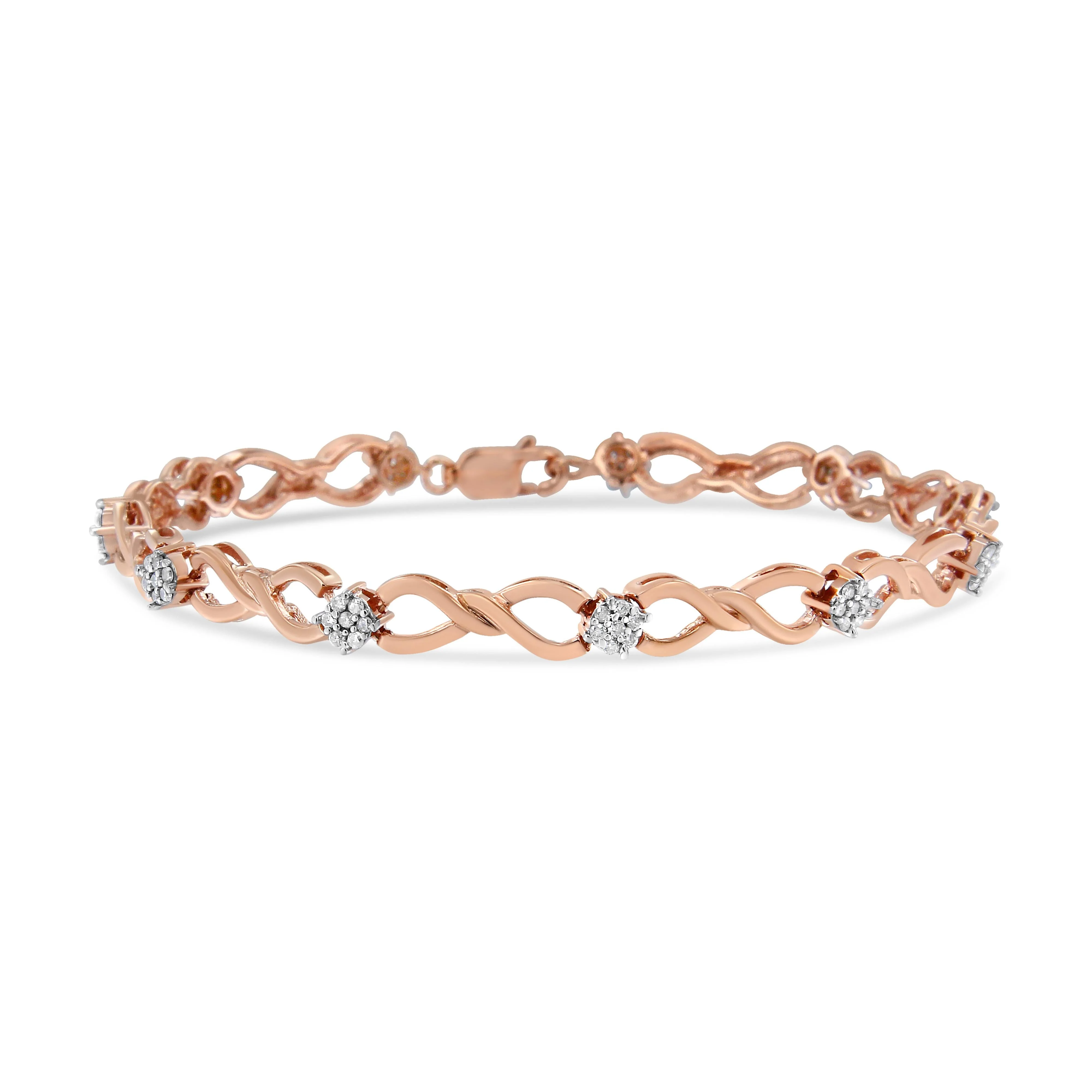 10K Rose Gold Plated .925 Sterling Silver 1/2 Cttw Diamond Infinity Link Tennis Bracelet (H-I Color, I2-I3 Clarity) -7â€
