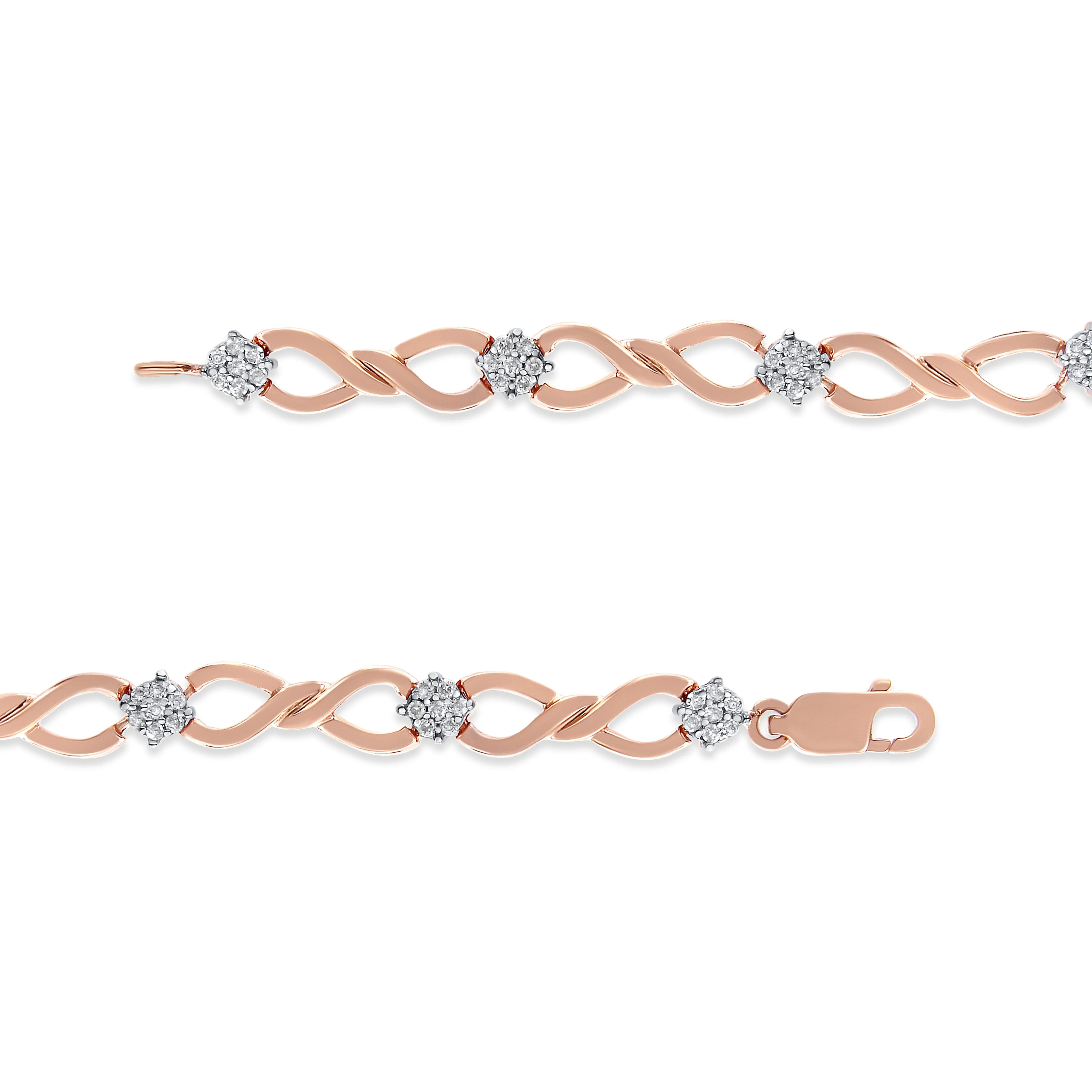 10K Rose Gold Plated .925 Sterling Silver 1/2 Cttw Diamond Infinity Link Tennis Bracelet (H-I Color, I2-I3 Clarity) -7†- Image 10