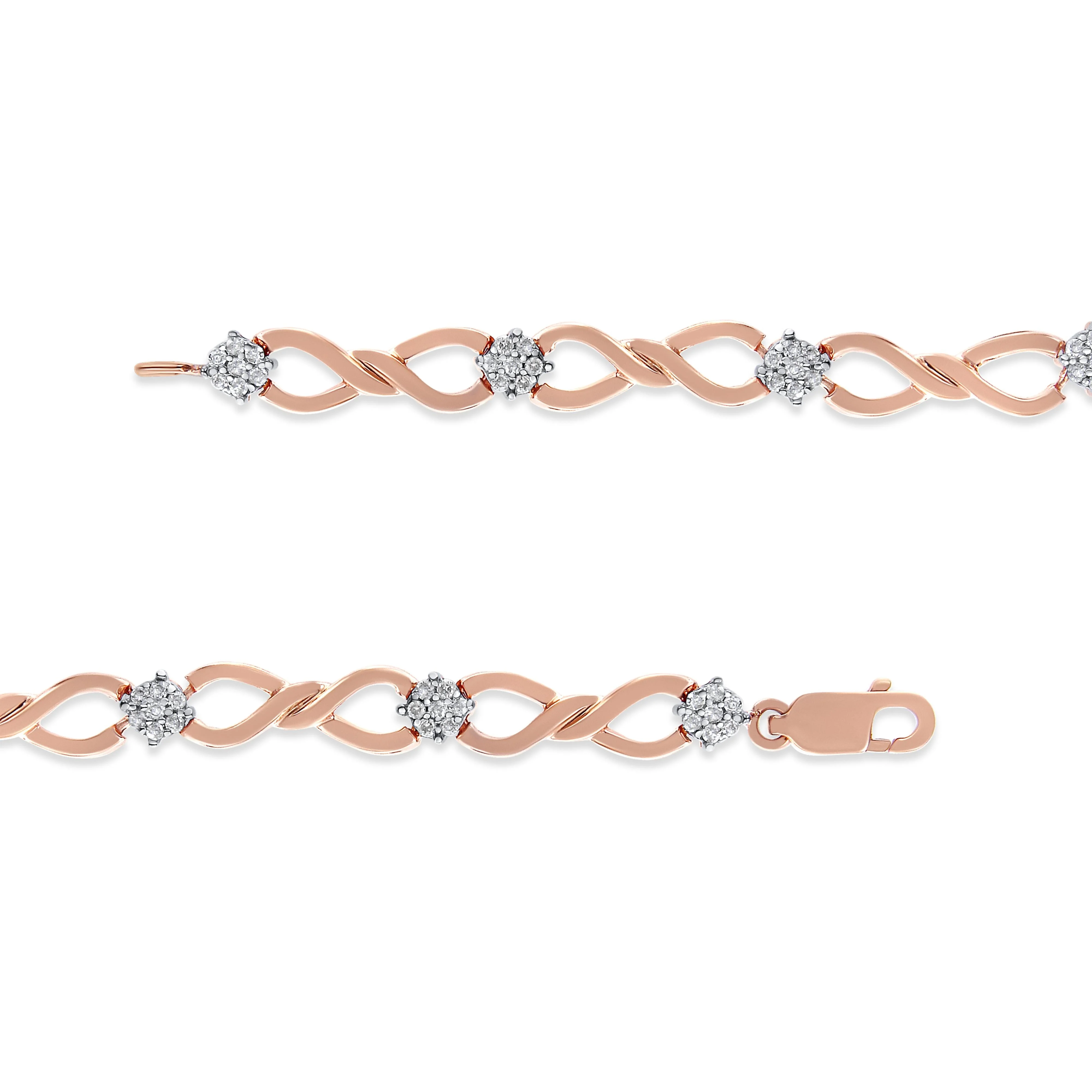10K Rose Gold Plated .925 Sterling Silver 1/2 Cttw Diamond Infinity Link Tennis Bracelet (H-I Color, I2-I3 Clarity) -7†- Image 5