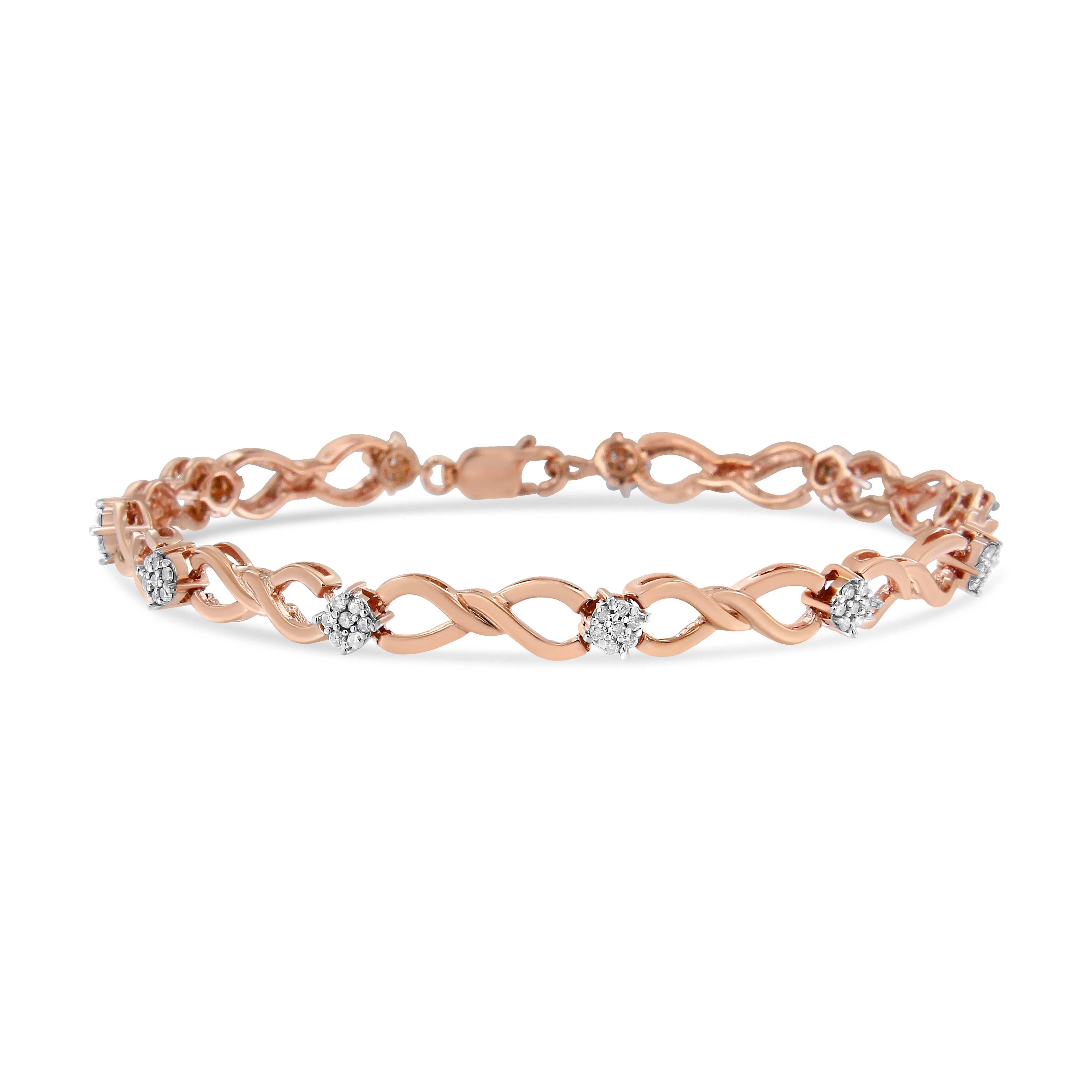 10K Rose Gold Plated .925 Sterling Silver 1/2 Cttw Diamond Infinity Link Tennis Bracelet (H-I Color, I2-I3 Clarity) -7†- Image 6