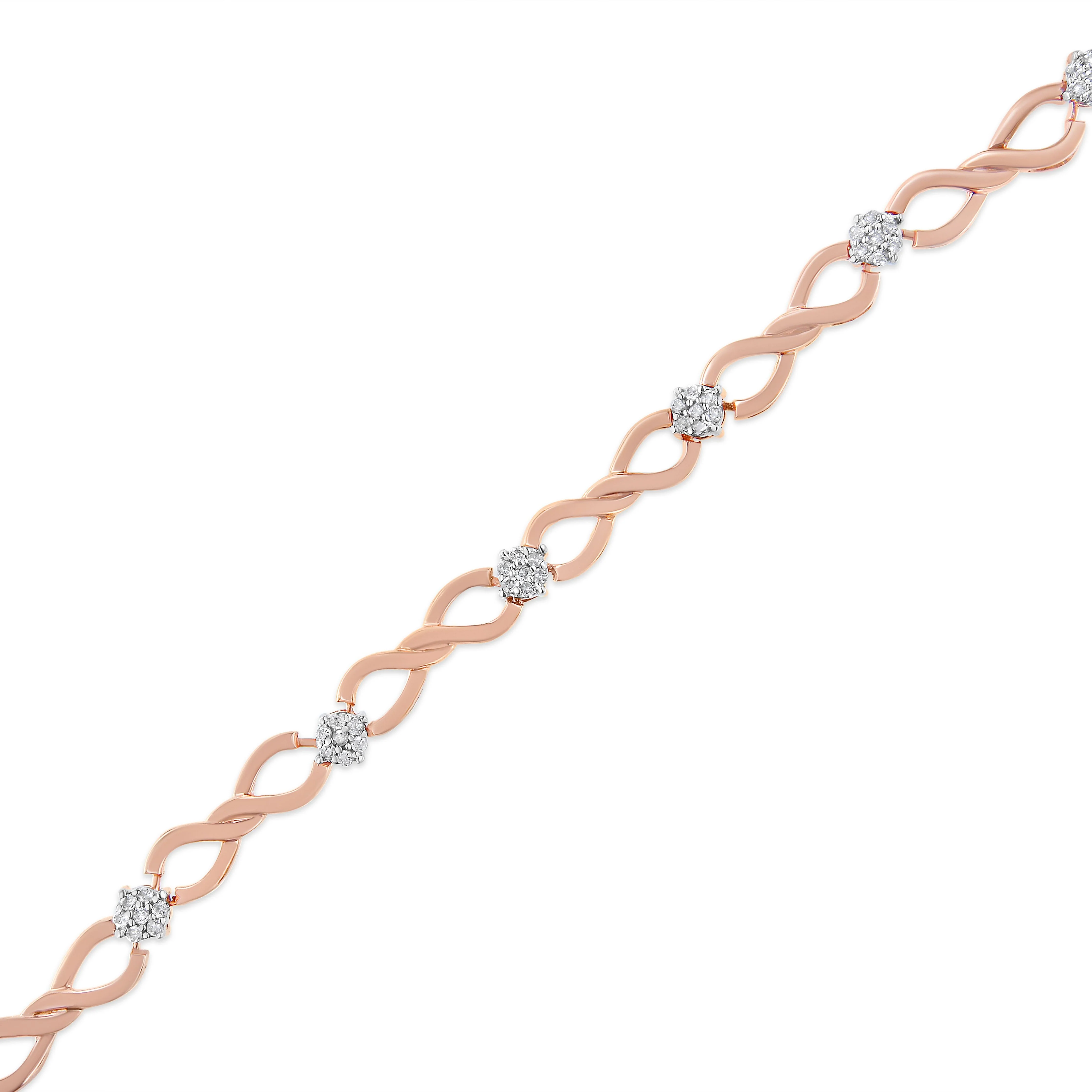 10K Rose Gold Plated .925 Sterling Silver 1/2 Cttw Diamond Infinity Link Tennis Bracelet (H-I Color, I2-I3 Clarity) -7†- Image 8
