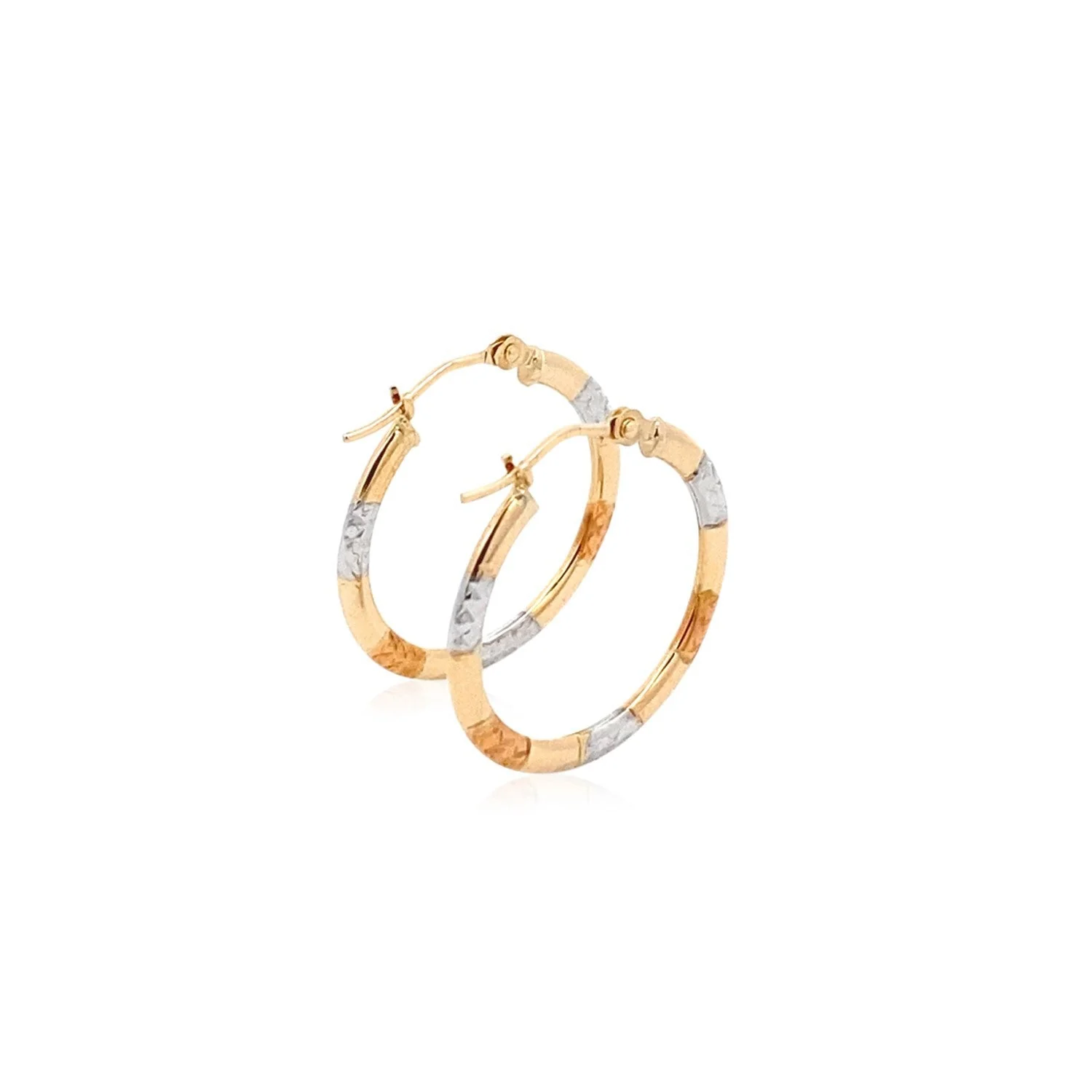 10k Tri-Color Gold Classic Hoop Earrings with Diamond Cut Details - Image 4