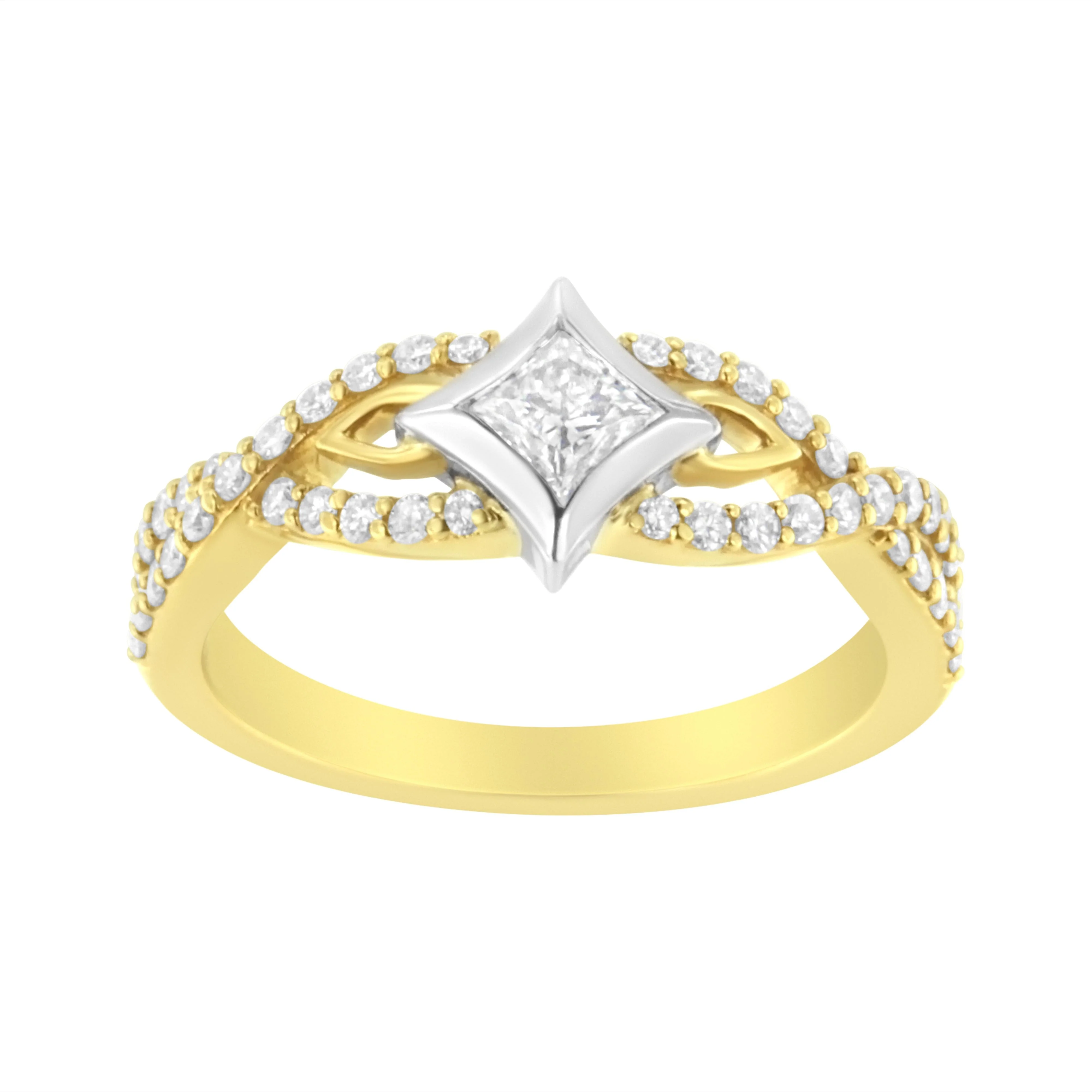 10K Two Tone Color 2/3 Cttw Diamond Kite and Twist Shank Ring (H-I Color,SI2-I1 Clarity) - Image 2
