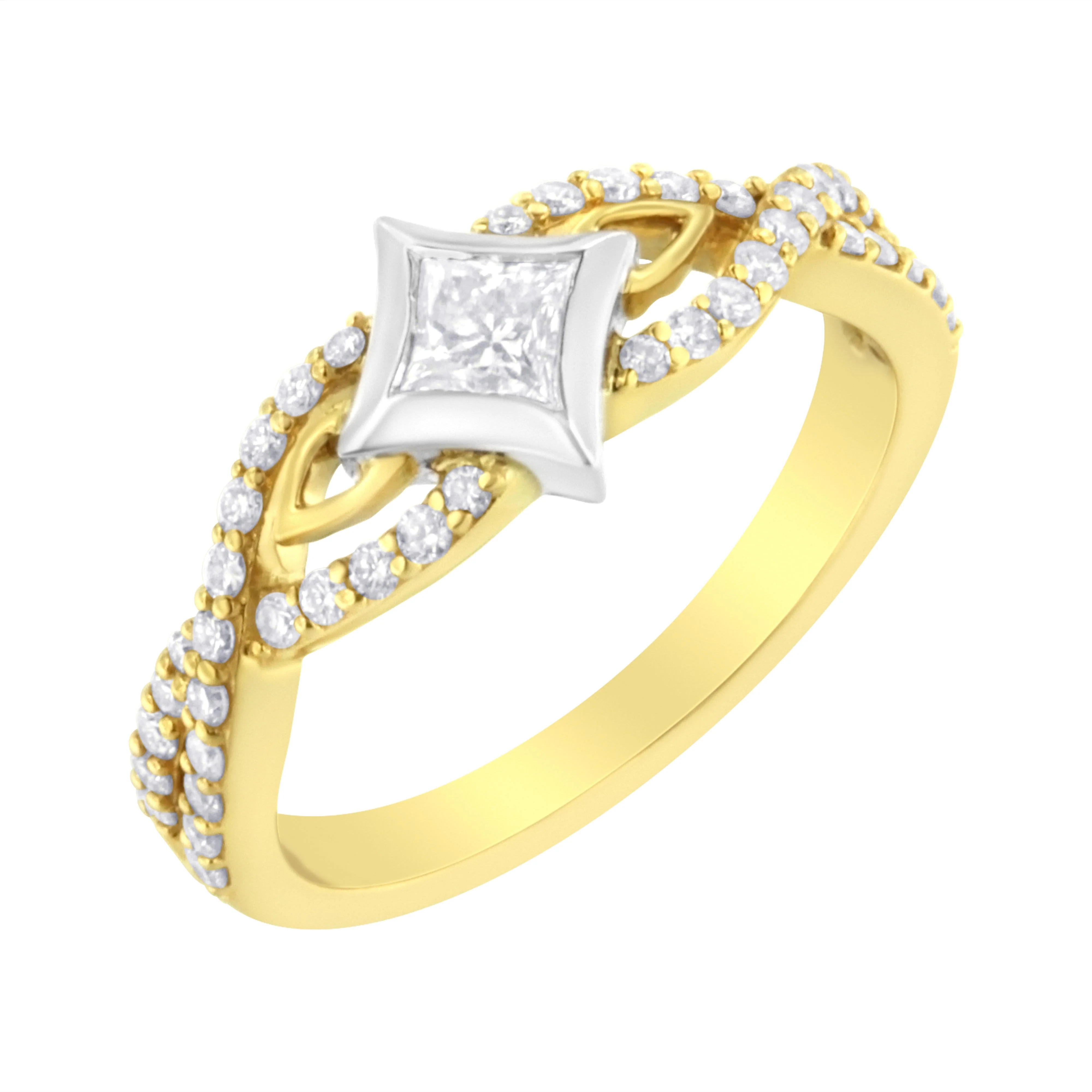 10K Two Tone Color 2/3 Cttw Diamond Kite and Twist Shank Ring (H-I Color,SI2-I1 Clarity) - Image 3