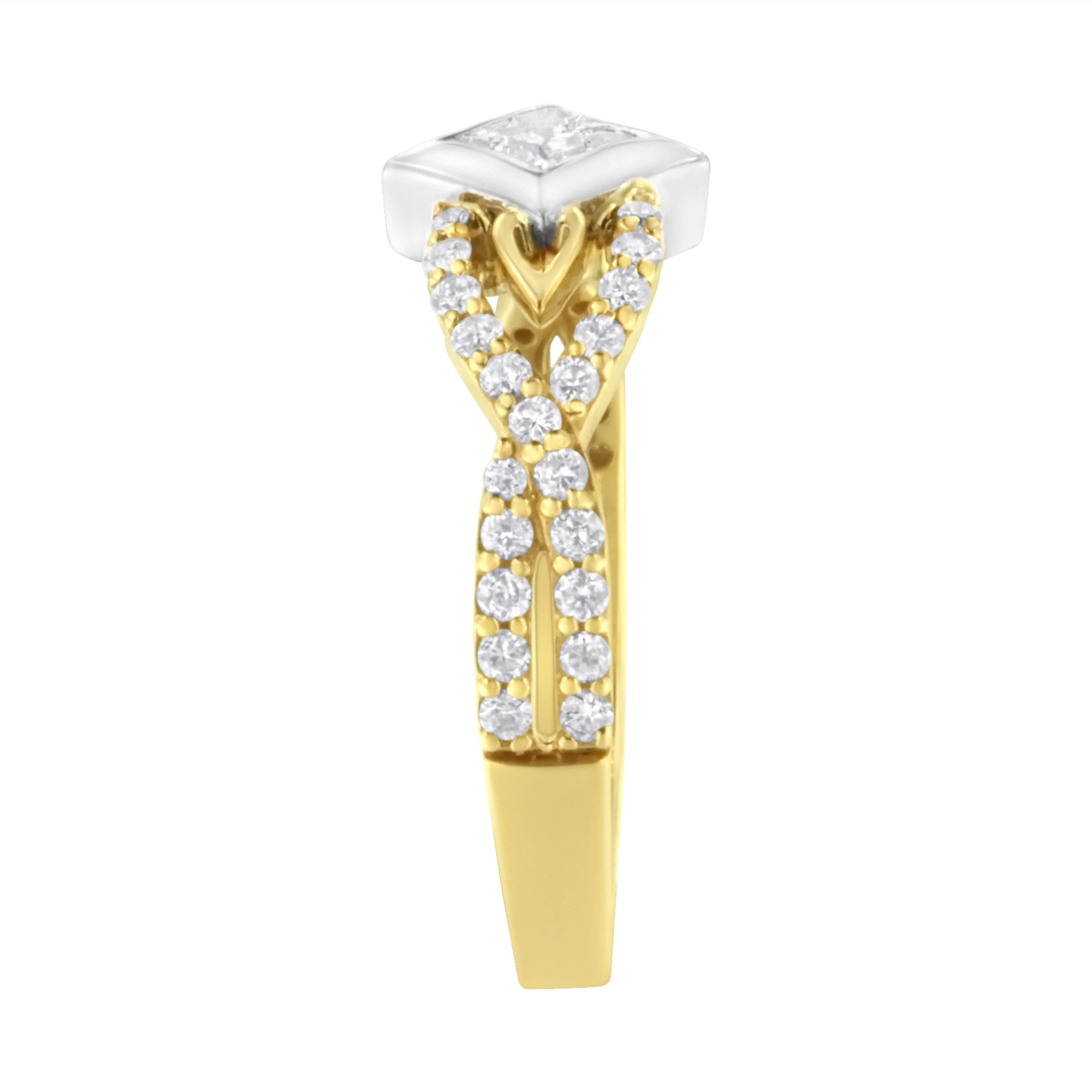 10K Two Tone Color 2/3 Cttw Diamond Kite and Twist Shank Ring (H-I Color,SI2-I1 Clarity) - Image 5