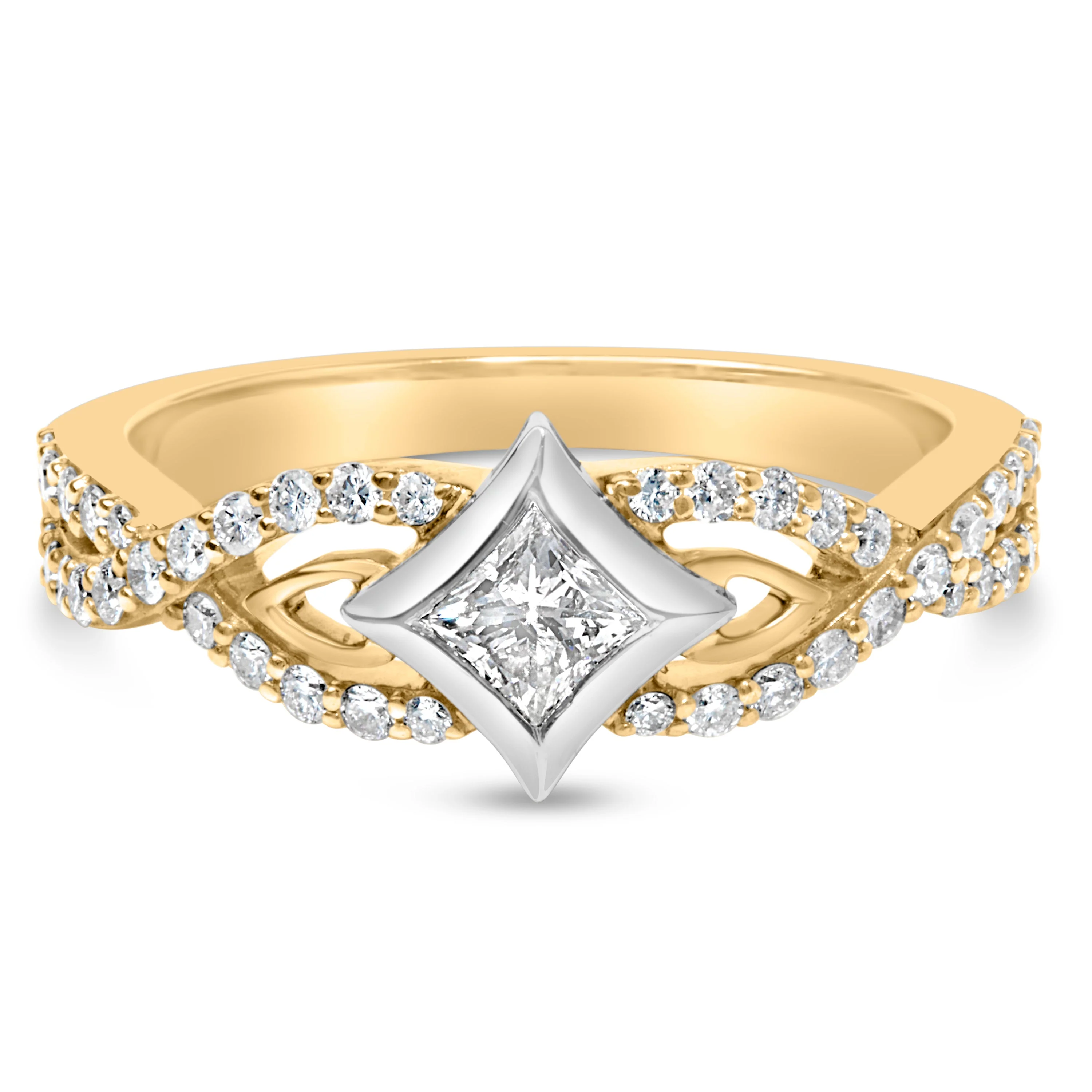 10K Two Tone Color 2/3 Cttw Diamond Kite and Twist Shank Ring (H-I Color,SI2-I1 Clarity) - Image 6
