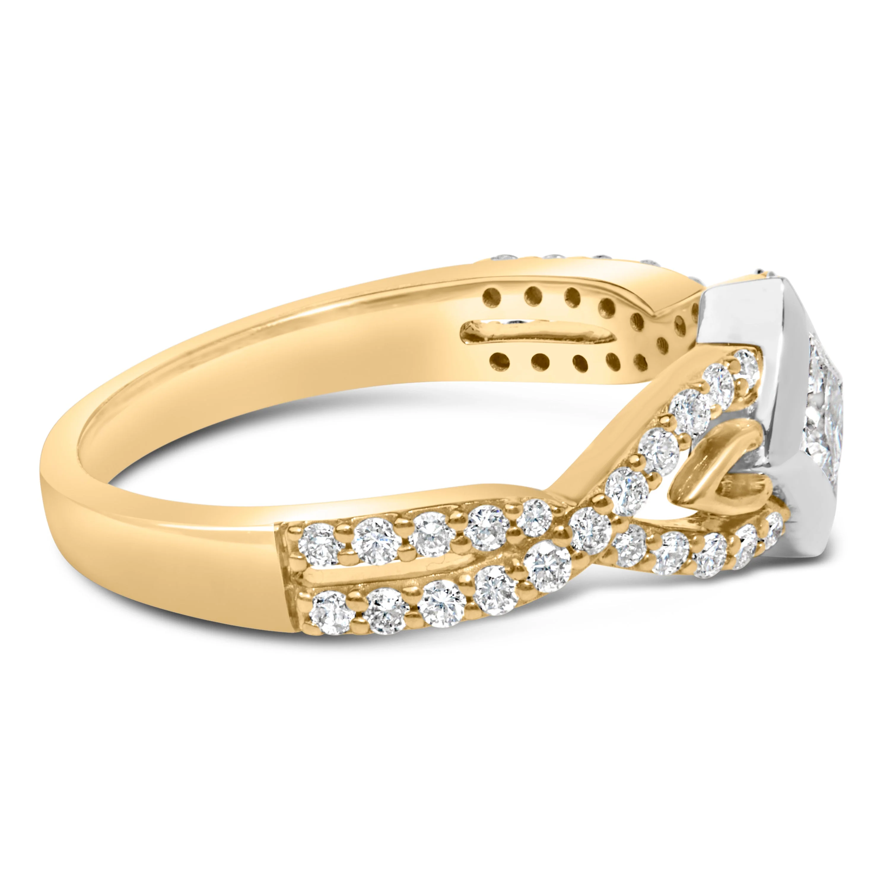 10K Two Tone Color 2/3 Cttw Diamond Kite and Twist Shank Ring (H-I Color,SI2-I1 Clarity) - Image 7