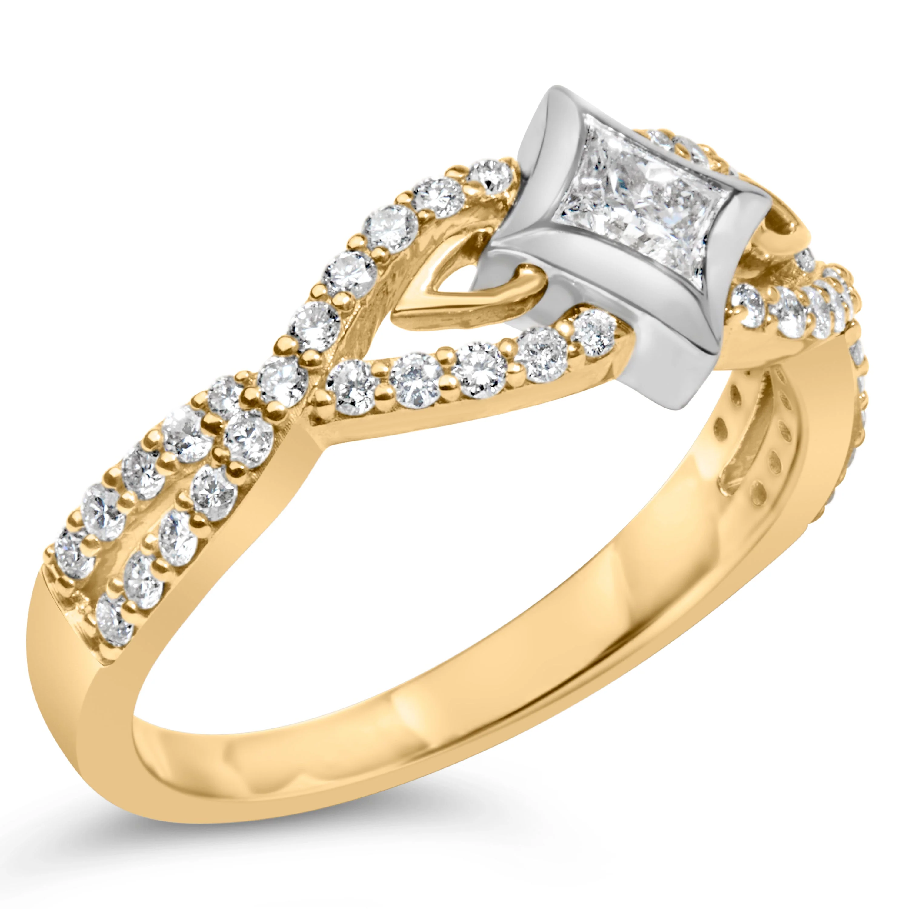 10K Two Tone Color 2/3 Cttw Diamond Kite and Twist Shank Ring (H-I Color,SI2-I1 Clarity) - Image 8