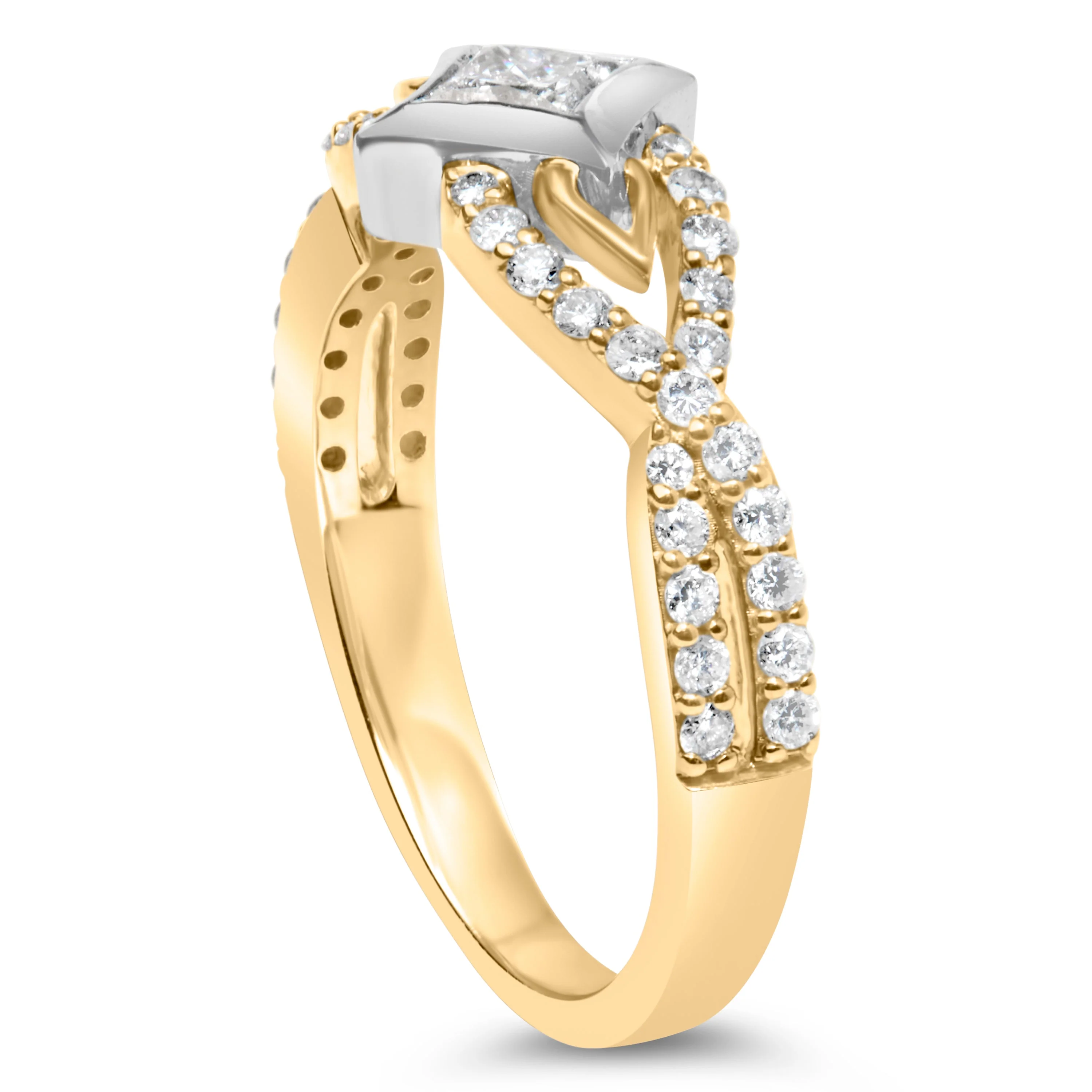 10K Two Tone Color 2/3 Cttw Diamond Kite and Twist Shank Ring (H-I Color,SI2-I1 Clarity) - Image 9