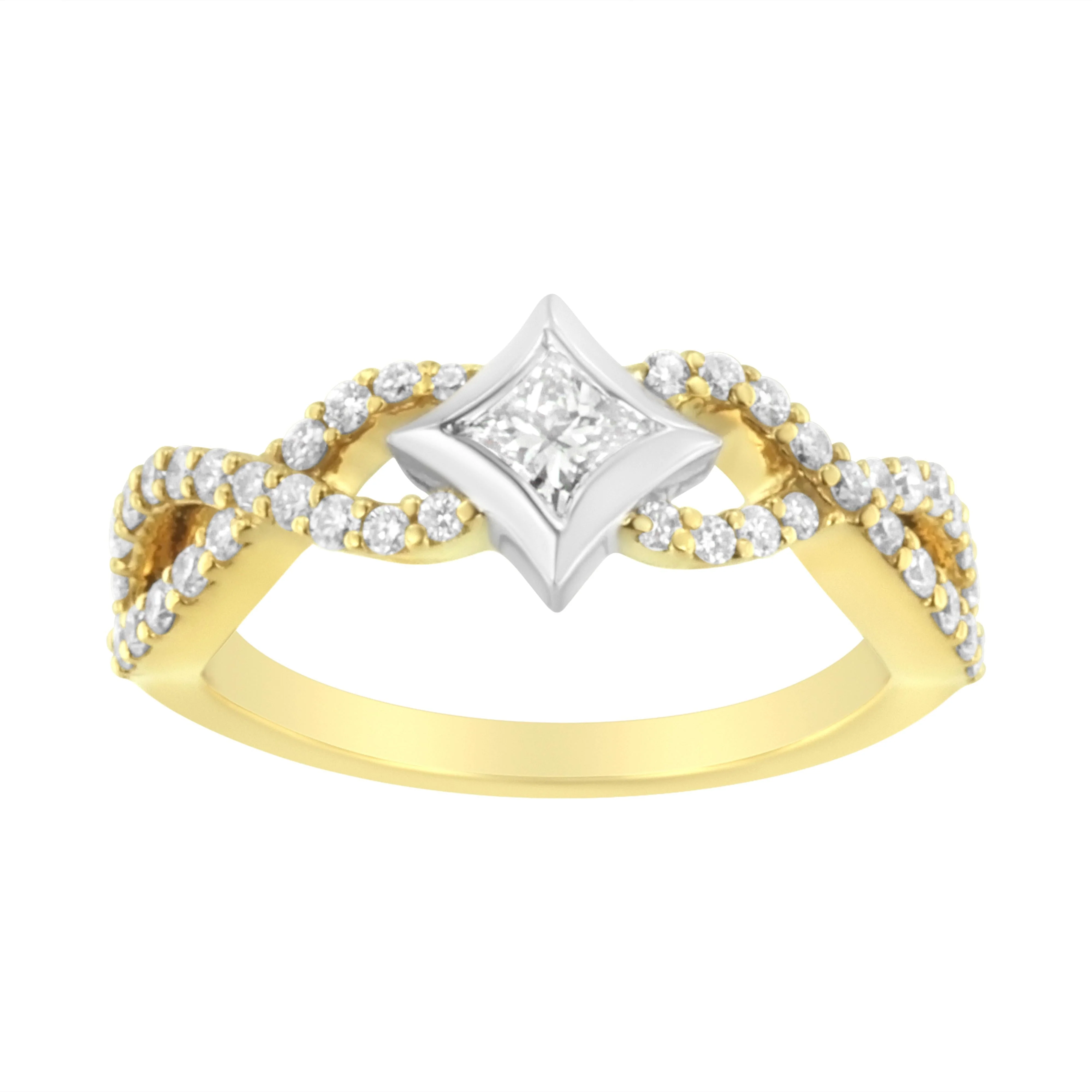 10K Two Tone Color 5/8 Cttw Diamond Kite and Twist Shank Ring (H-I Color,SI2-I1 Clarity) - Image 2