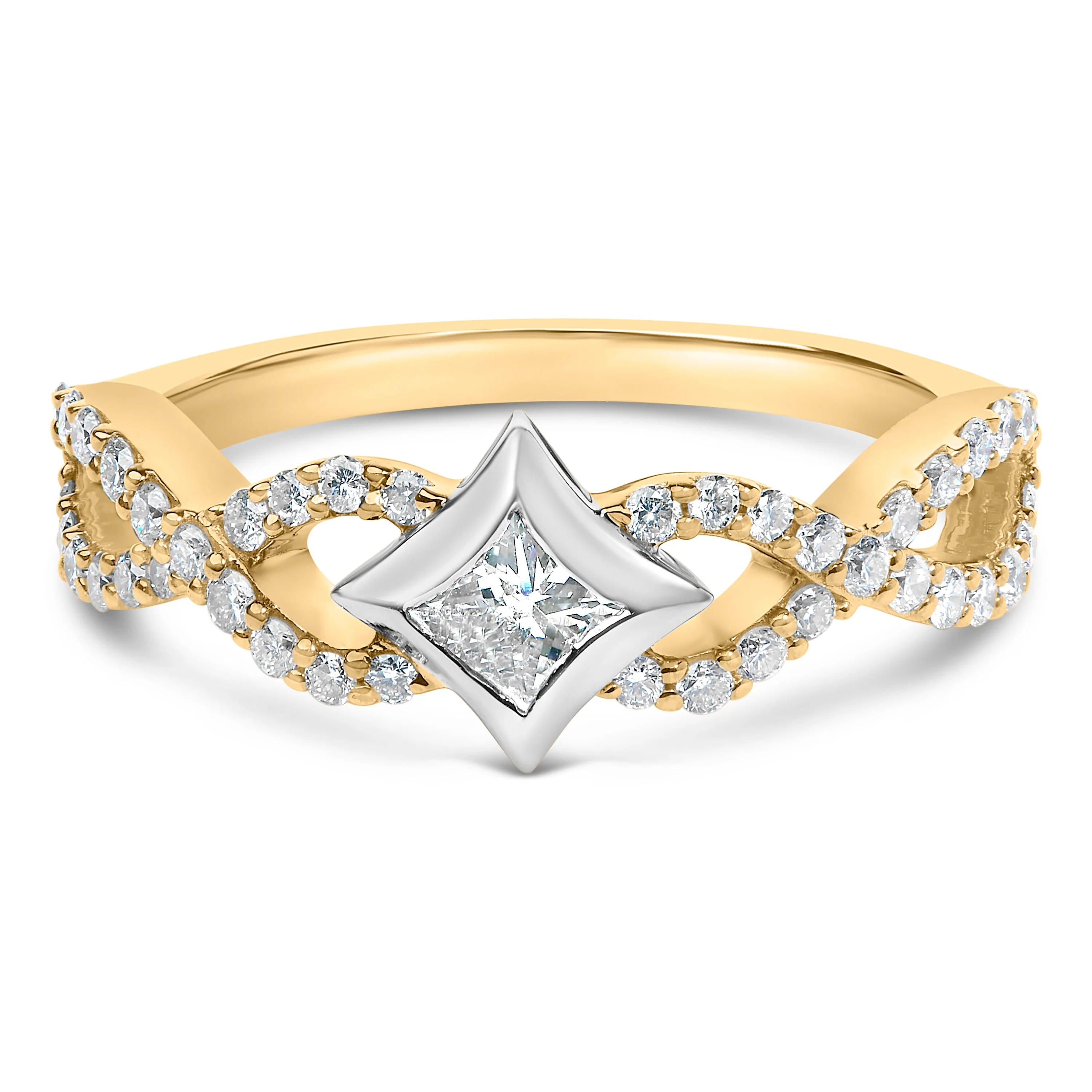10K Two Tone Color 5/8 Cttw Diamond Kite and Twist Shank Ring (H-I Color,SI2-I1 Clarity) - Image 6