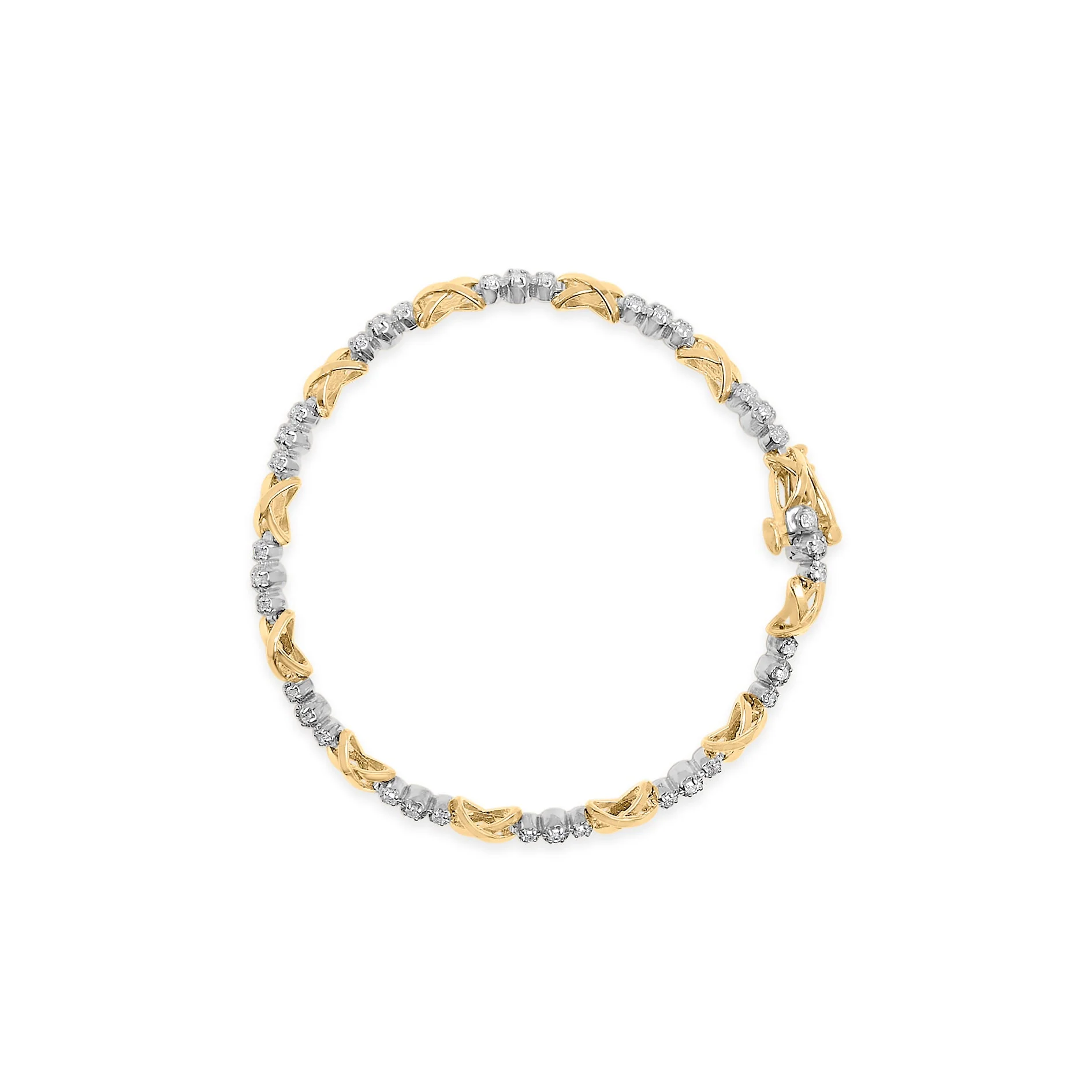 10K Two-Tone Gold 1/2 Cttw Diamond Alternating 3 Stone and X-Link 7" Bracelet (I-J Color, I2-I3 Clarity) - Image 3