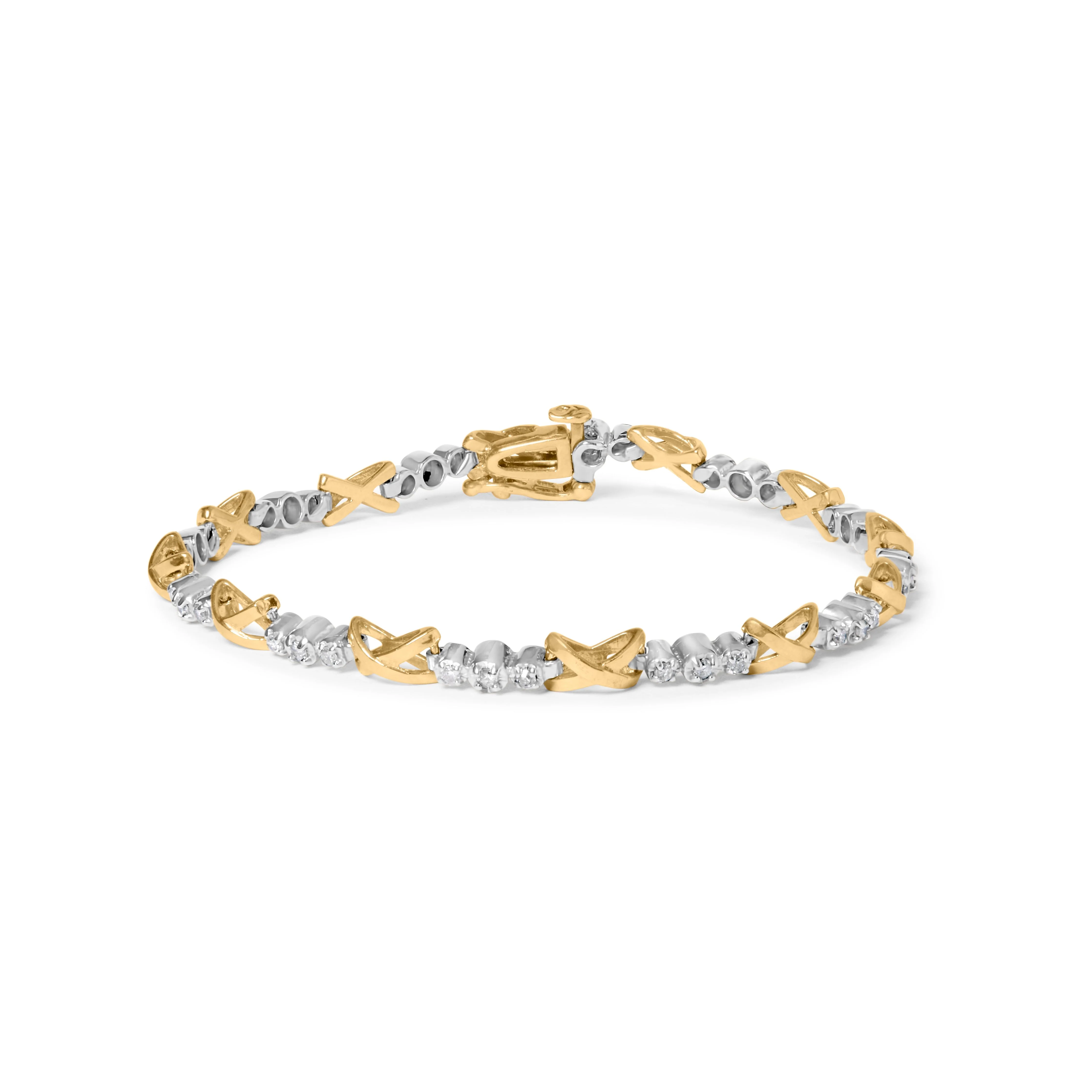 10K Two-Tone Gold 1/2 Cttw Diamond Alternating 3 Stone and X-Link 7" Bracelet (I-J Color, I2-I3 Clarity) - Image 5