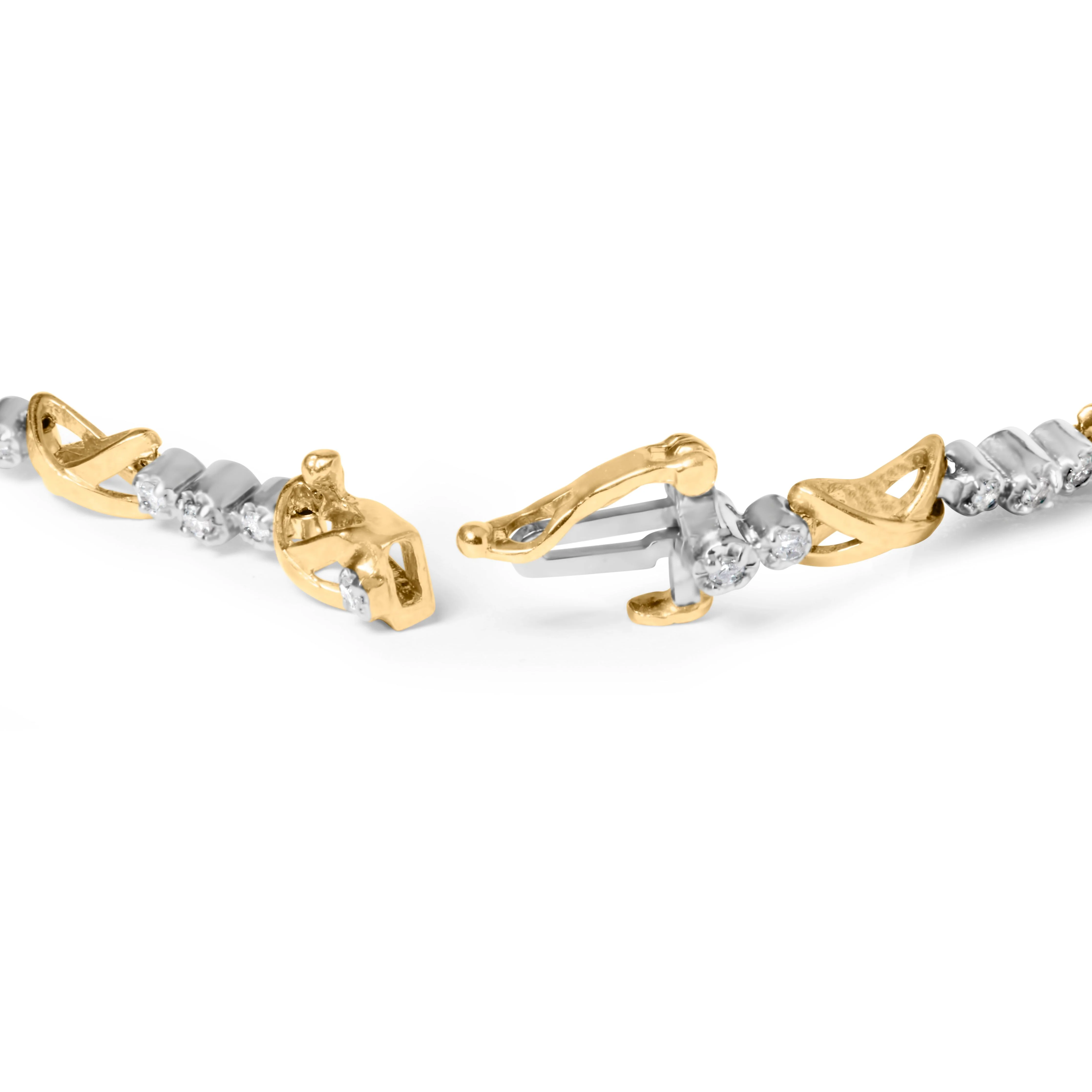 10K Two-Tone Gold 1/2 Cttw Diamond Alternating 3 Stone and X-Link 7" Bracelet (I-J Color, I2-I3 Clarity) - Image 6
