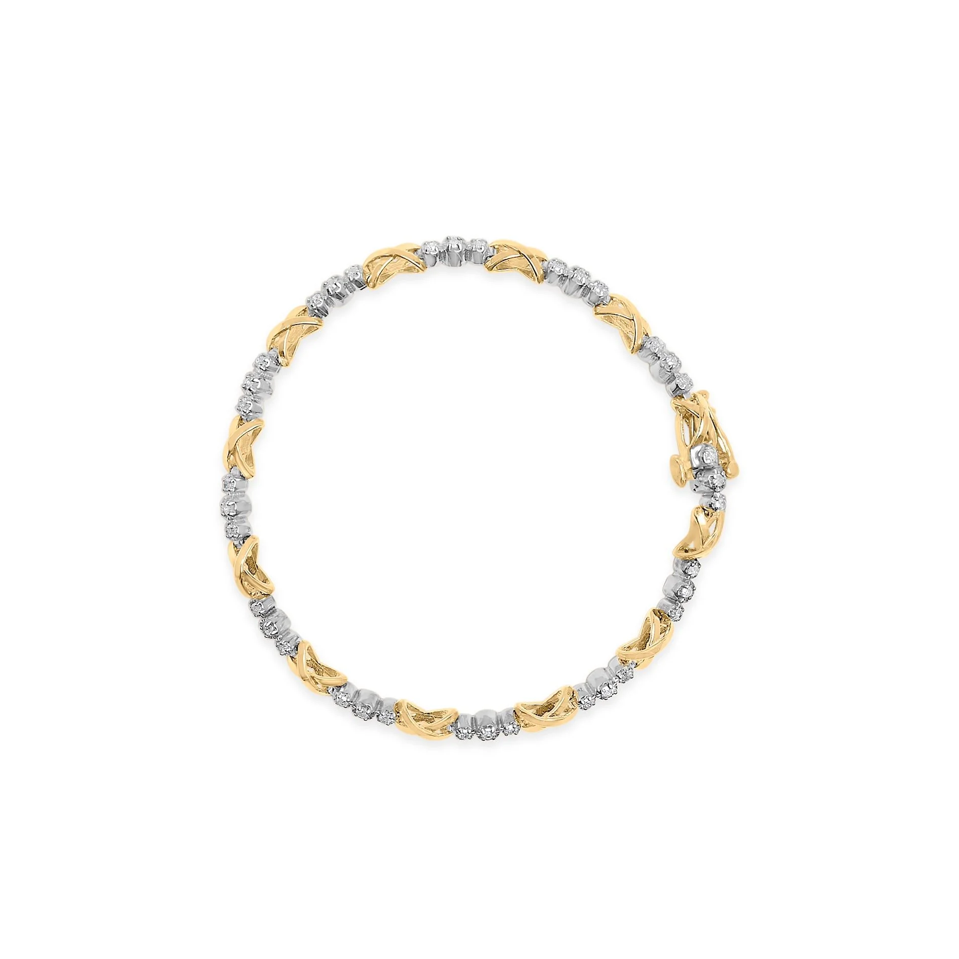 10K Two-Tone Gold 1/2 Cttw Diamond Alternating 3 Stone and X-Link 7" Bracelet (I-J Color, I2-I3 Clarity) - Image 7