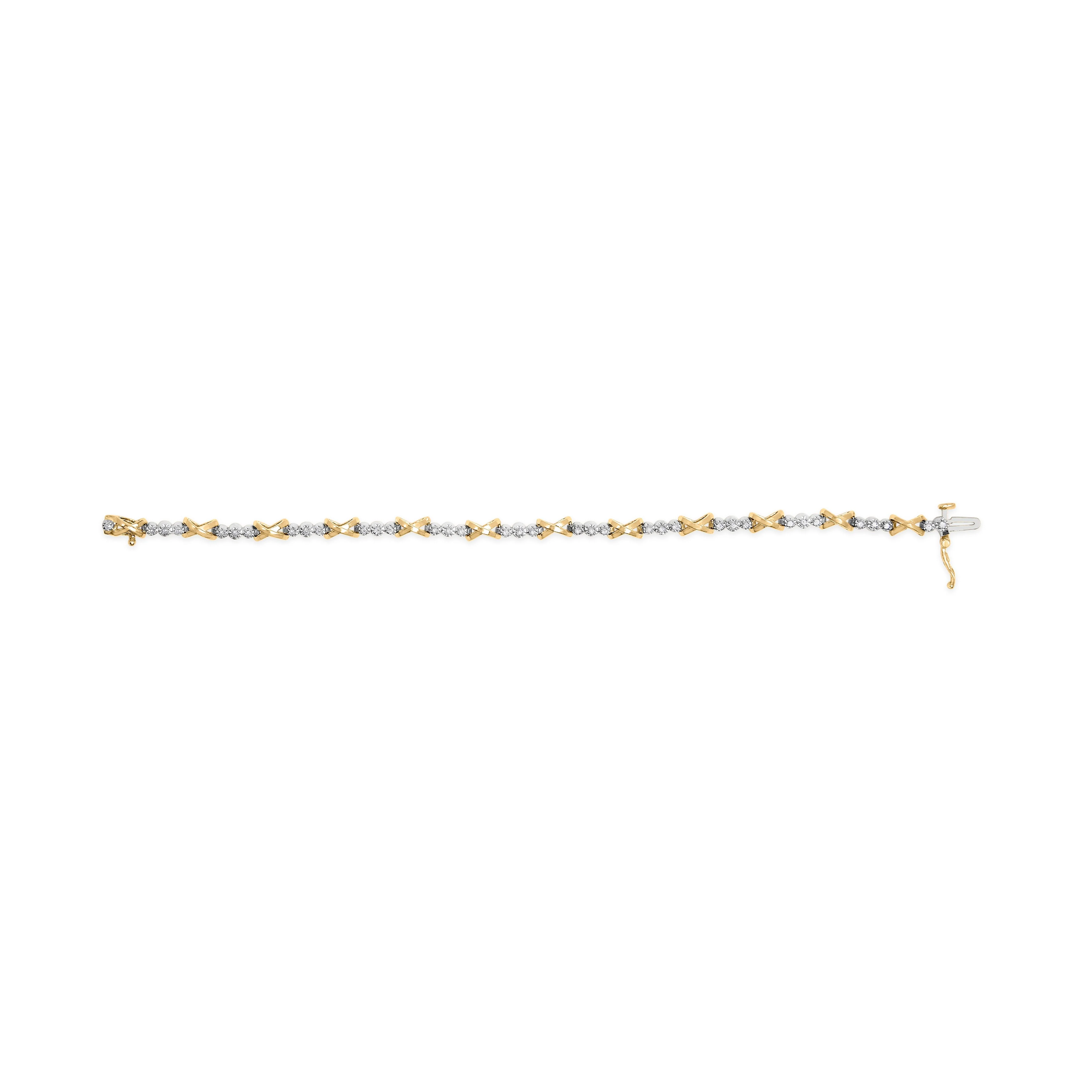 10K Two-Tone Gold 1/2 Cttw Diamond Alternating 3 Stone and X-Link 7" Bracelet (I-J Color, I2-I3 Clarity) - Image 8