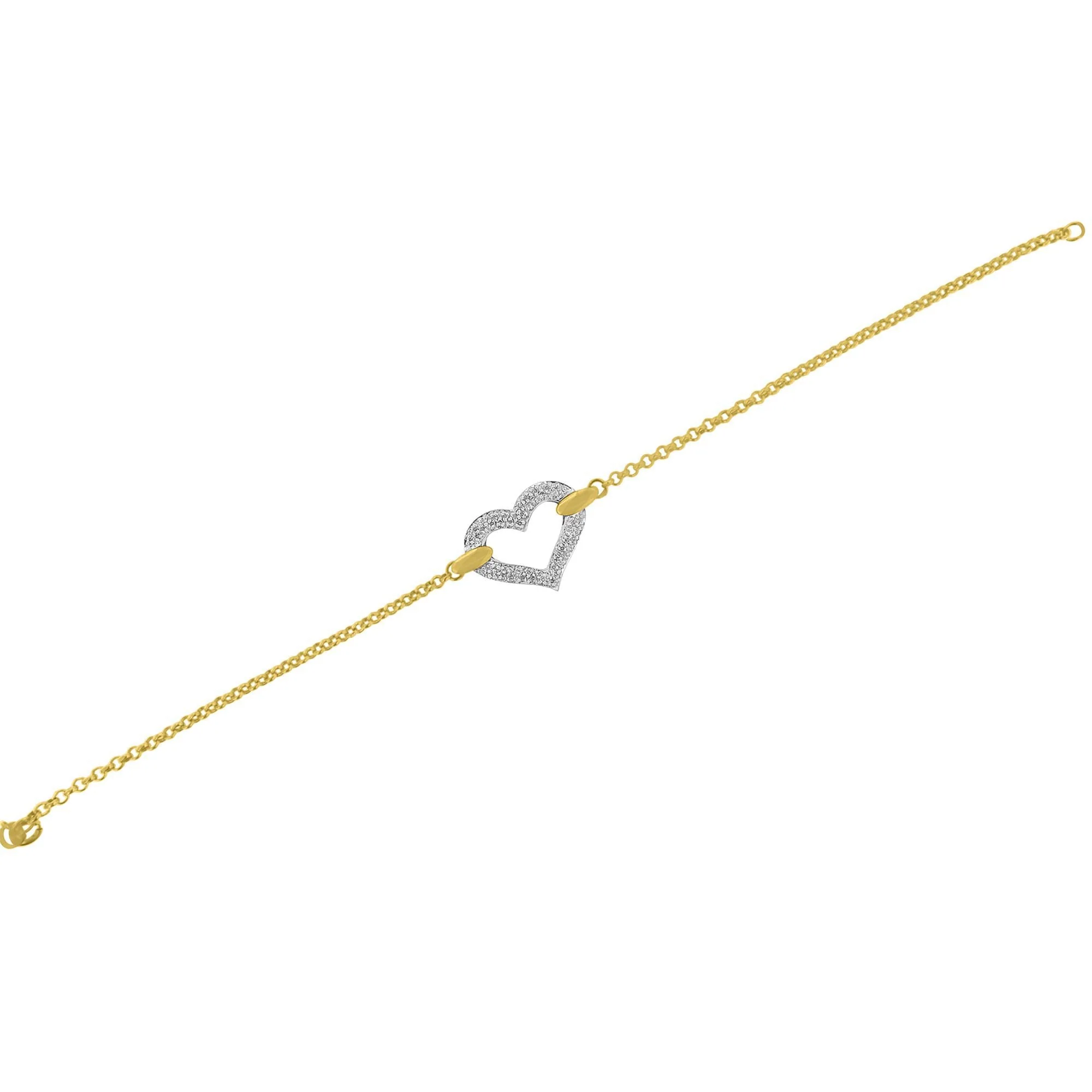 10K Two Tone Gold 1/4 Cttw Diamond Encrusted Heart Charm 7" Bracelet (H-I Color, I1-I2 Clarity) - Image 6