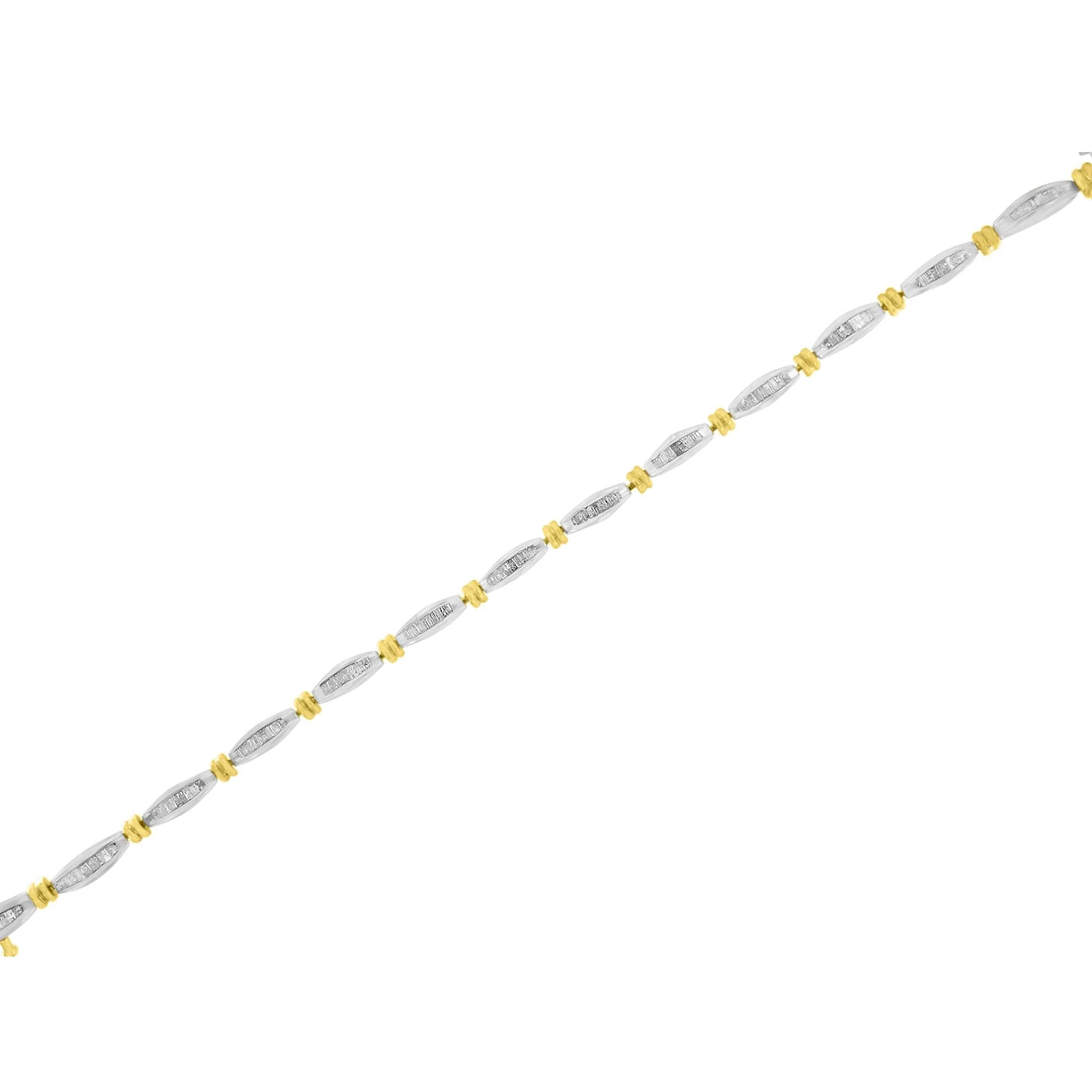 10K Two-Tone Gold 2.0 Cttw Baguette Diamond Channel Link Bracelet - Image 2