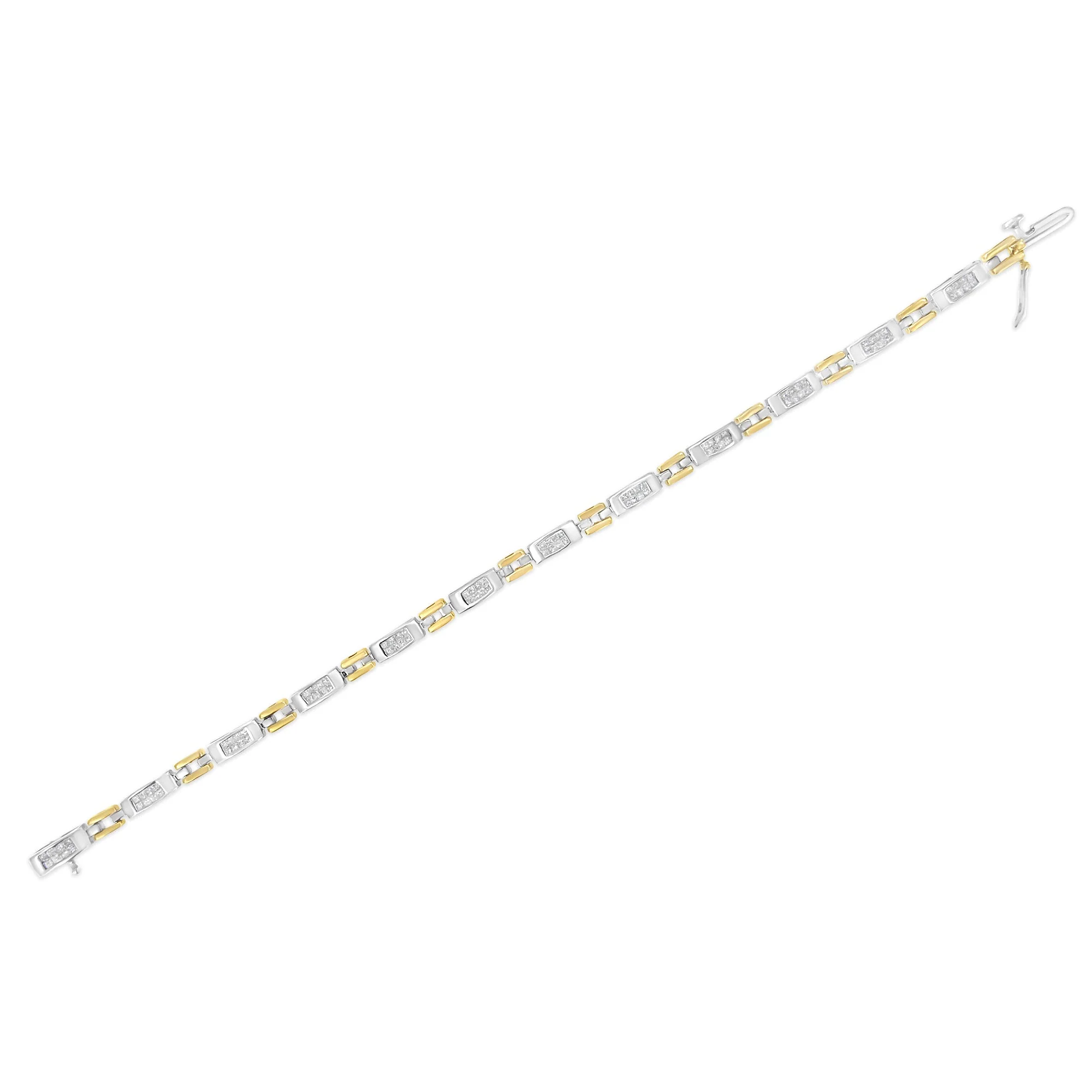10K Two-Tone Gold Princess Cut Diamond Geo Link Bracelet (1.00 cttw, H-I Color, SI1-SI2 Clarity) - Image 11