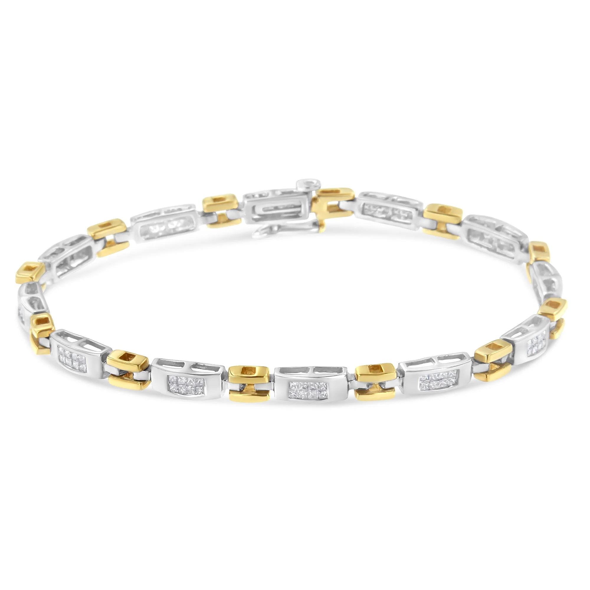 10K Two-Tone Gold Princess Cut Diamond Geo Link Bracelet (1.00 cttw, H-I Color, SI1-SI2 Clarity) - Image 2