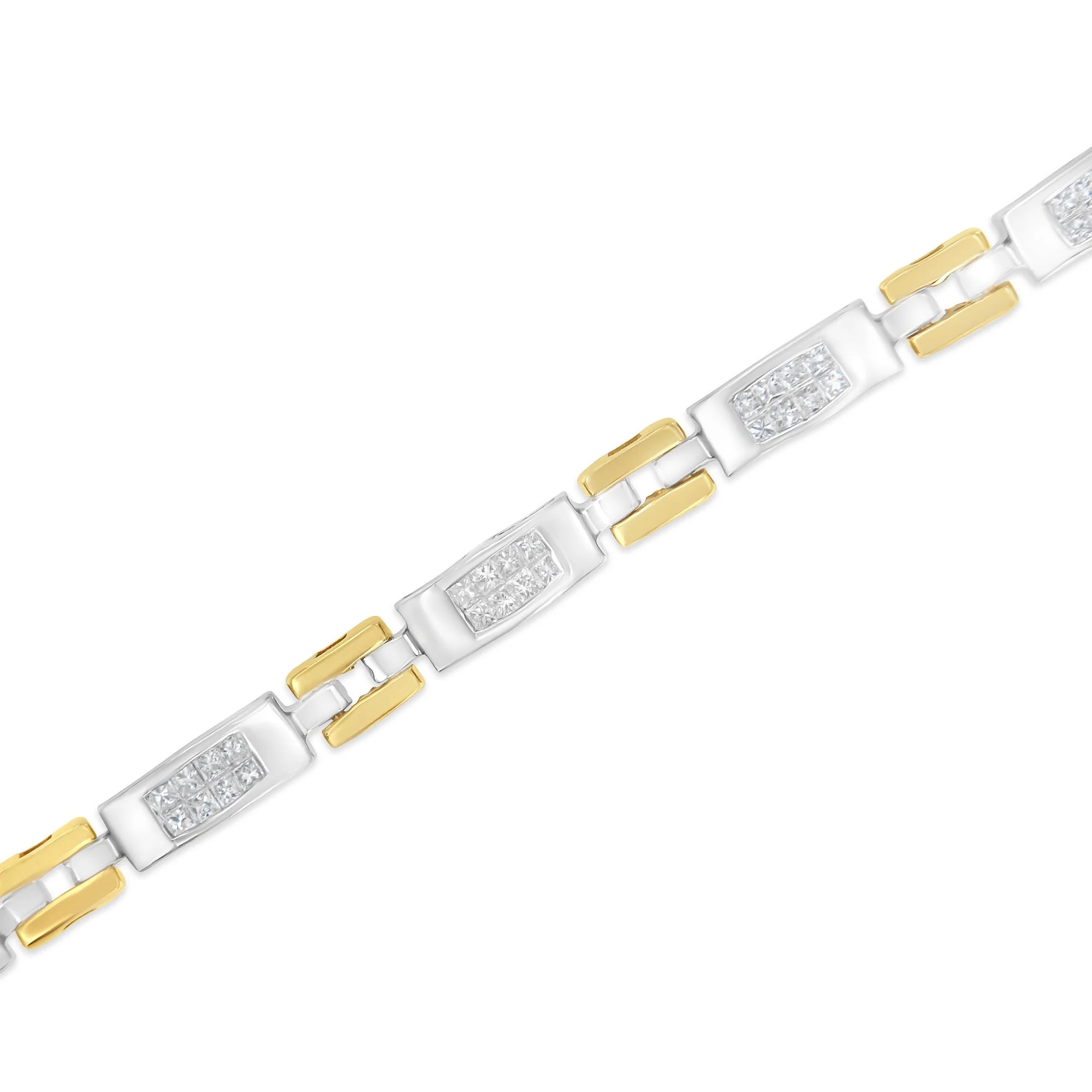 10K Two-Tone Gold Princess Cut Diamond Geo Link Bracelet (1.00 cttw, H-I Color, SI1-SI2 Clarity) - Image 4