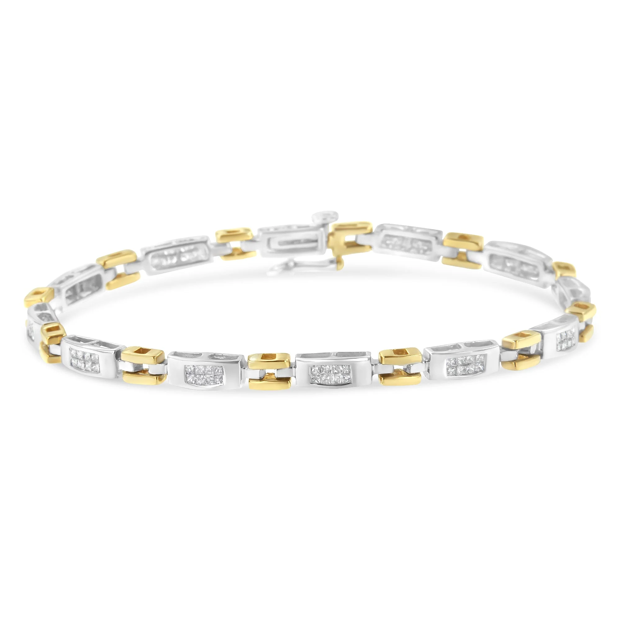 10K Two-Tone Gold Princess Cut Diamond Geo Link Bracelet (1.00 cttw, H-I Color, SI1-SI2 Clarity) - Image 7