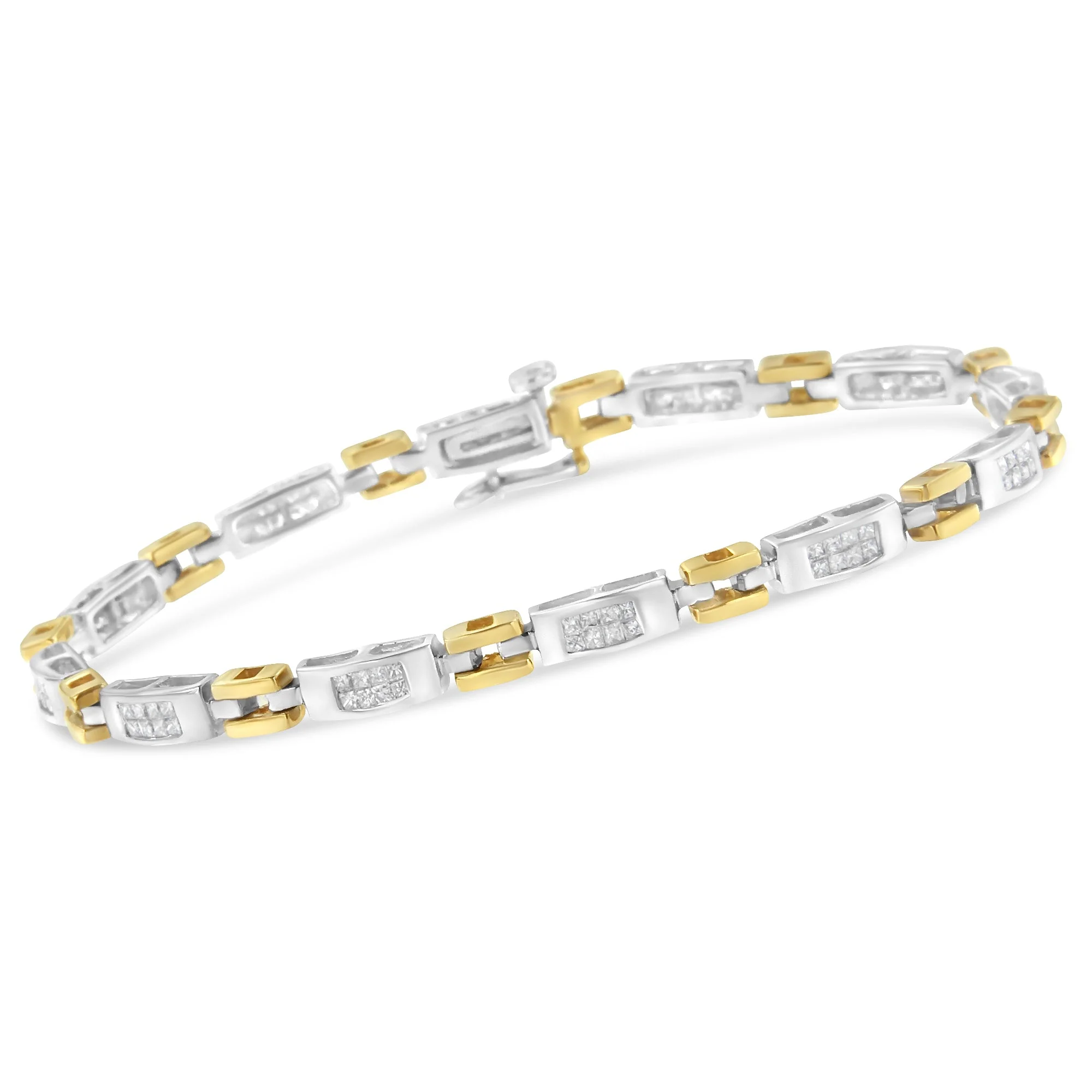 10K Two-Tone Gold Princess Cut Diamond Geo Link Bracelet (1.00 cttw, H-I Color, SI1-SI2 Clarity) - Image 9